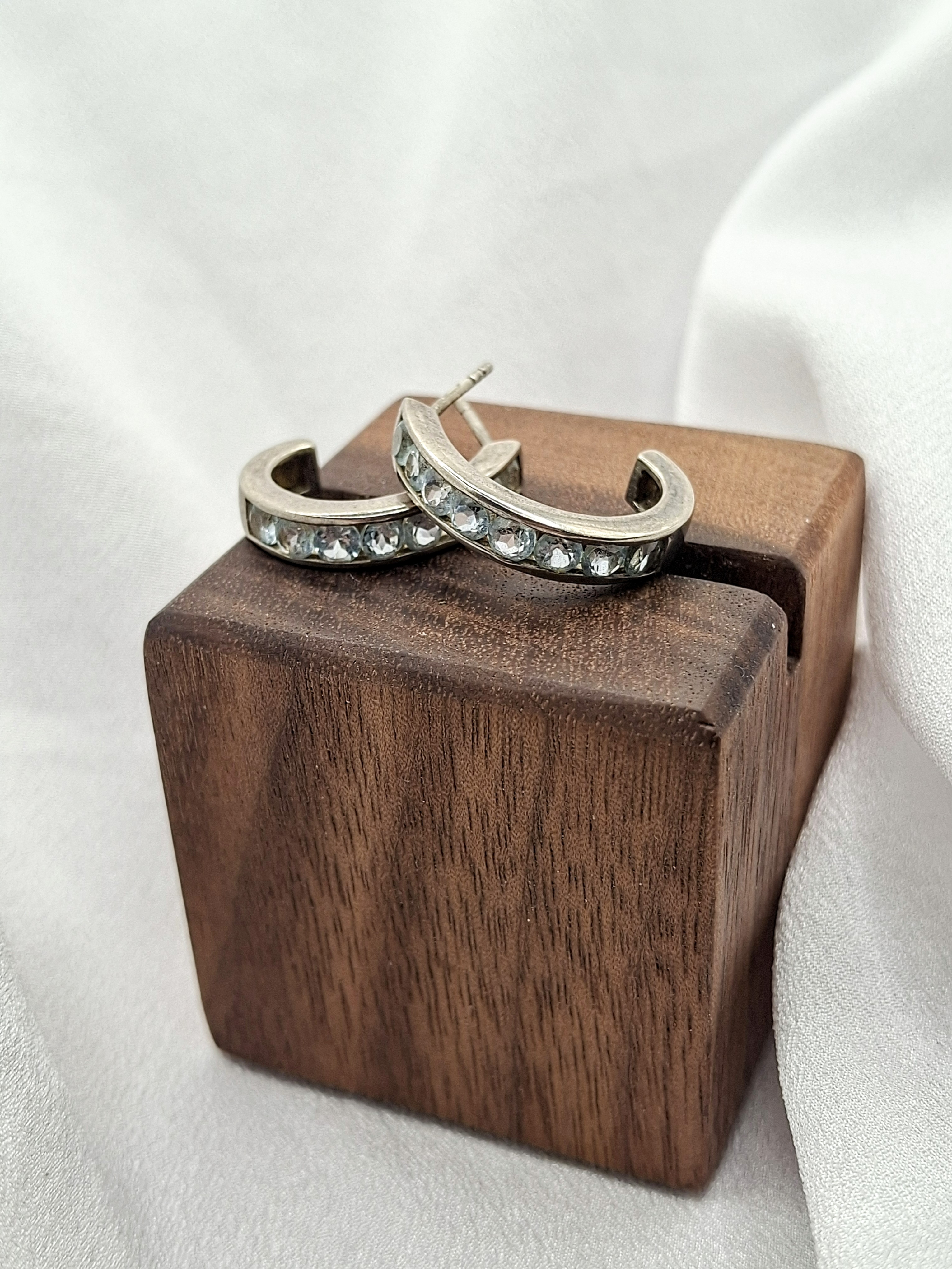 Image 6 for Vintage 925 Silver Aquamarine Half Hoop Post Earrings