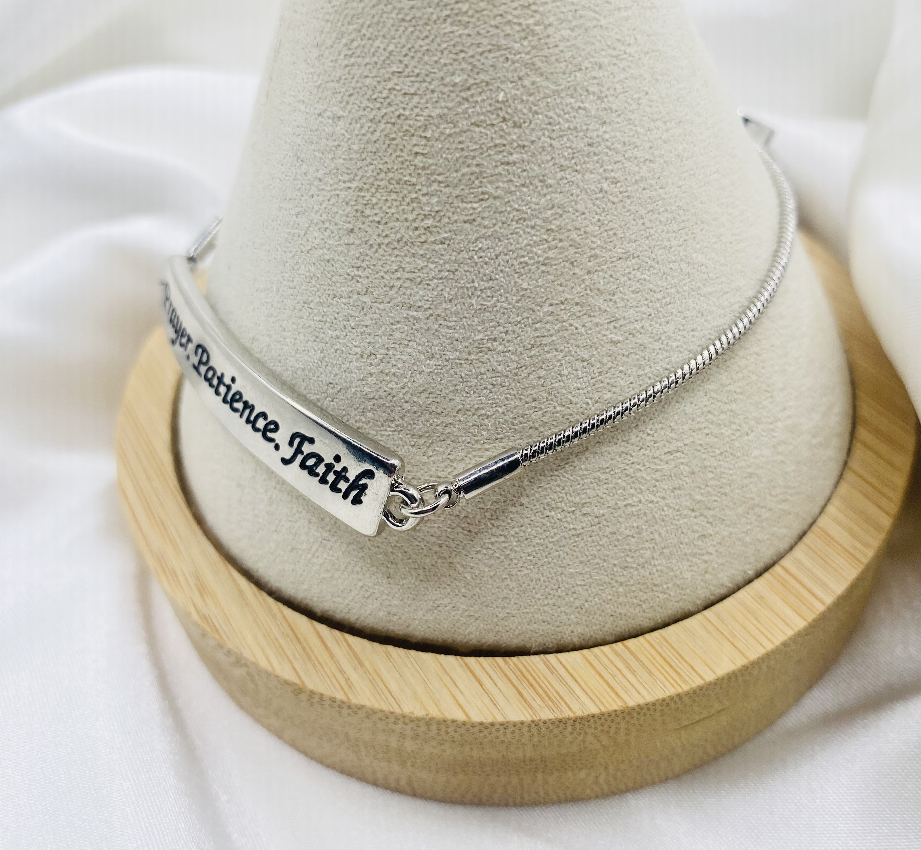 Image 2 for Inspirational "Prayer. Patience. Faith" Silver Bracelet - NWT