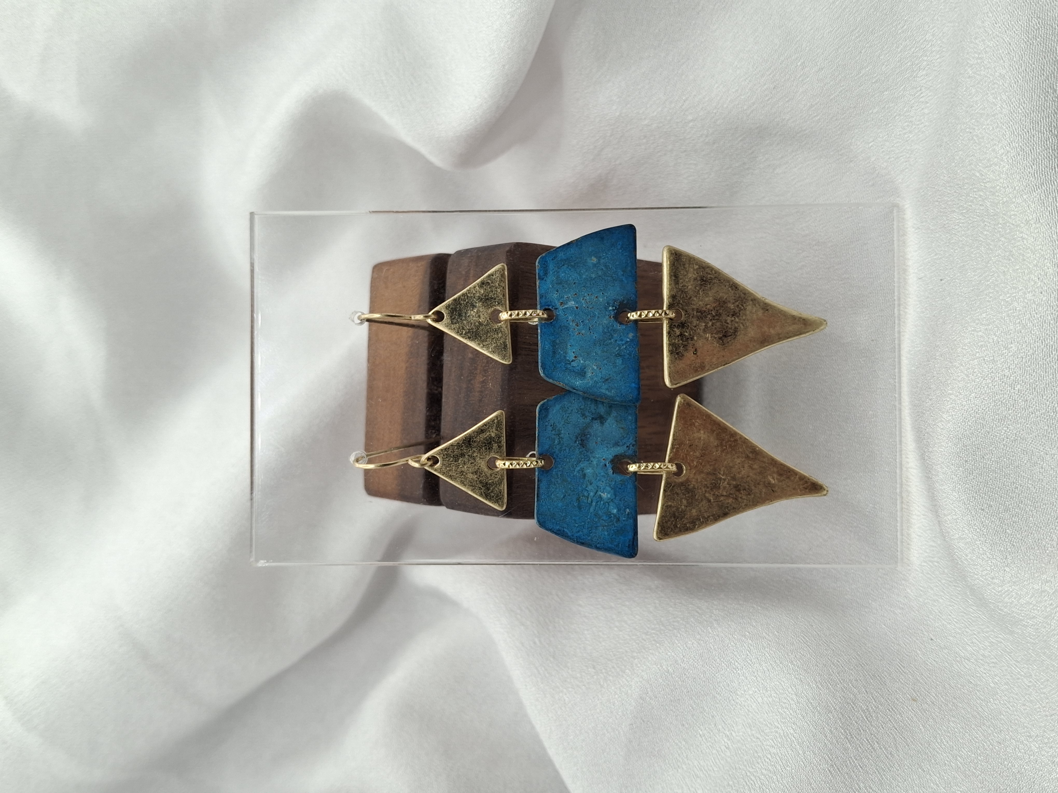 Image 5 for Unique Geometric Teal & Gold Dangle Drop Earrings