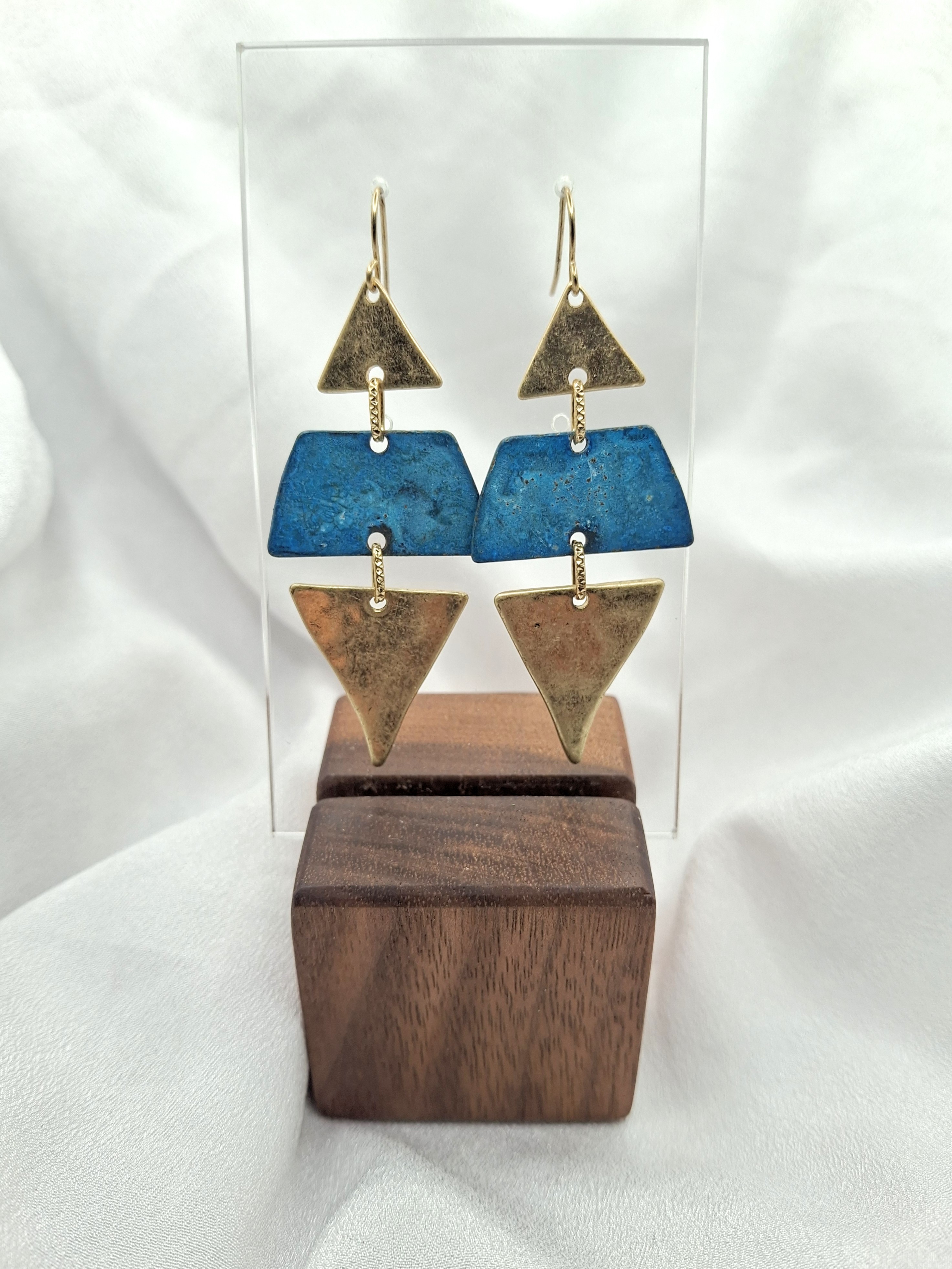 Unique Geometric Teal & Gold Dangle Drop Earrings