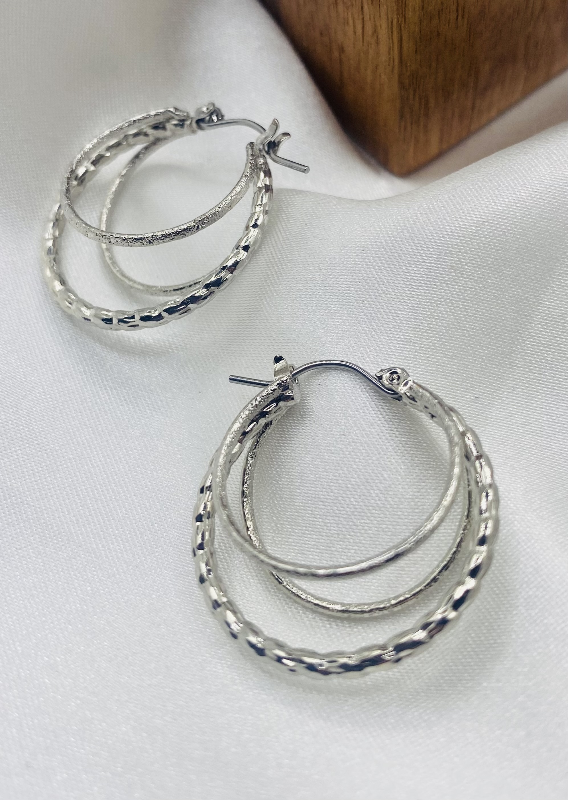 Image 5 for Silver Textured Triple Hoop Earrings - NWT