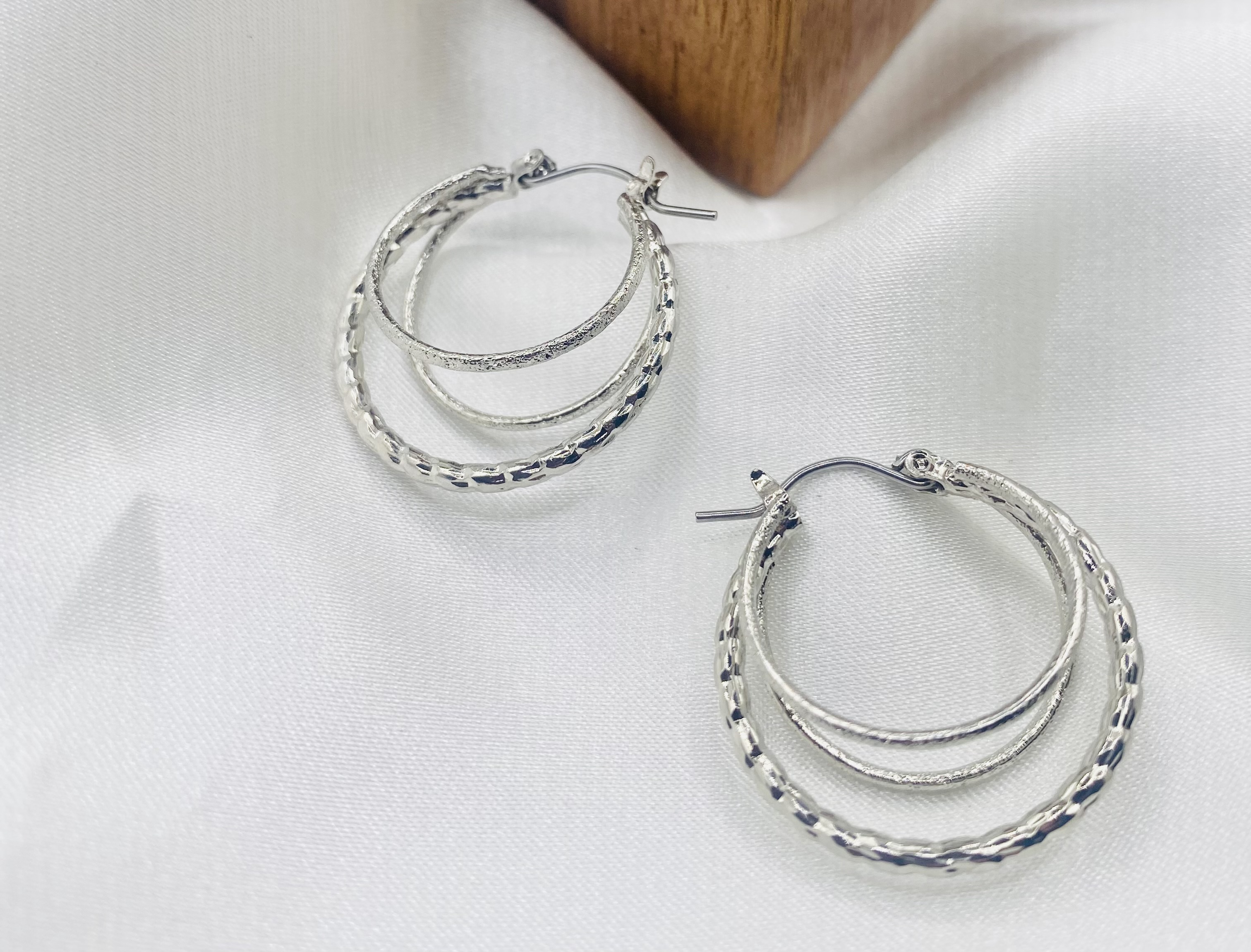 Image 4 for Silver Textured Triple Hoop Earrings - NWT