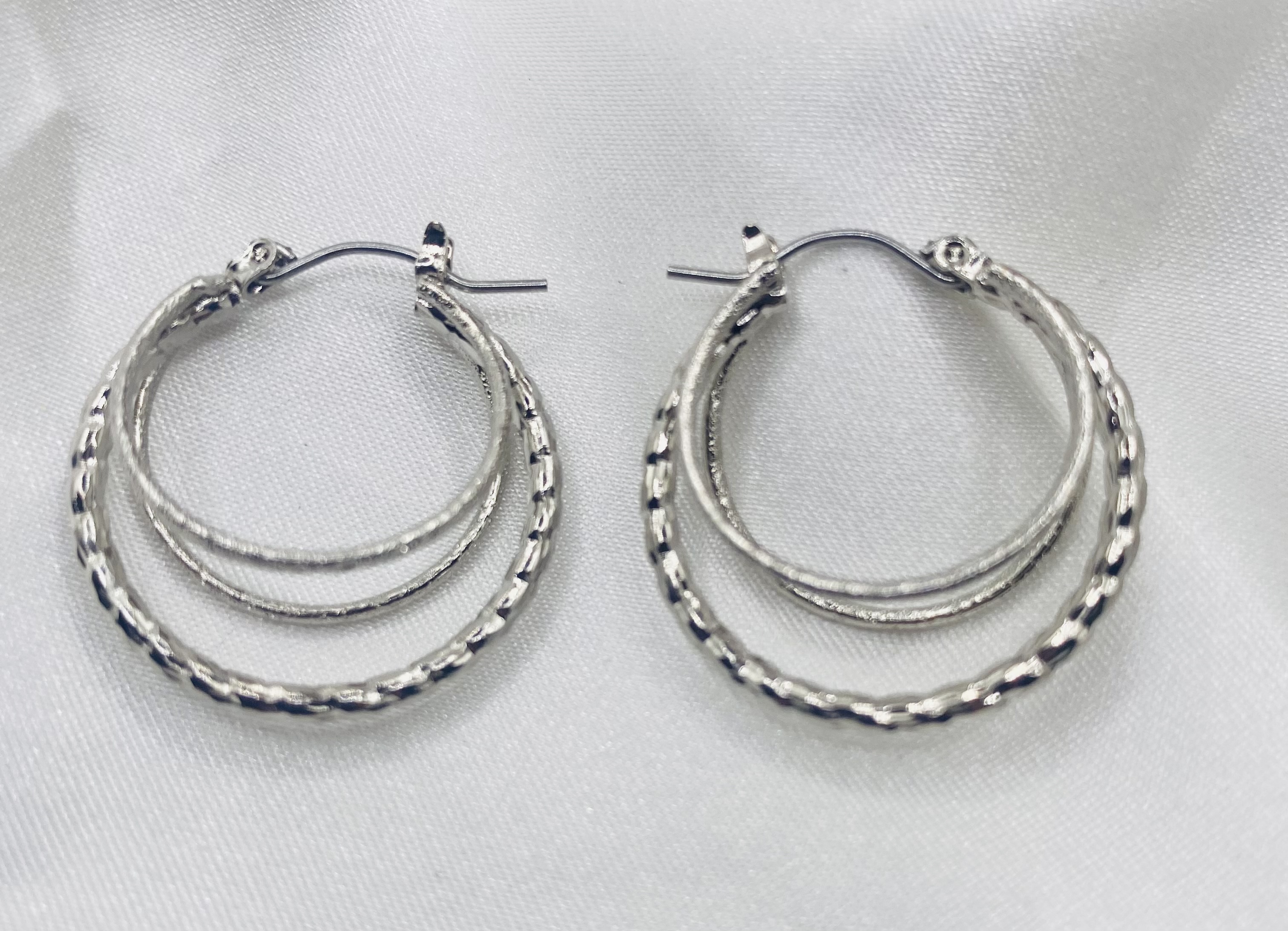 Image 2 for Silver Textured Triple Hoop Earrings - NWT