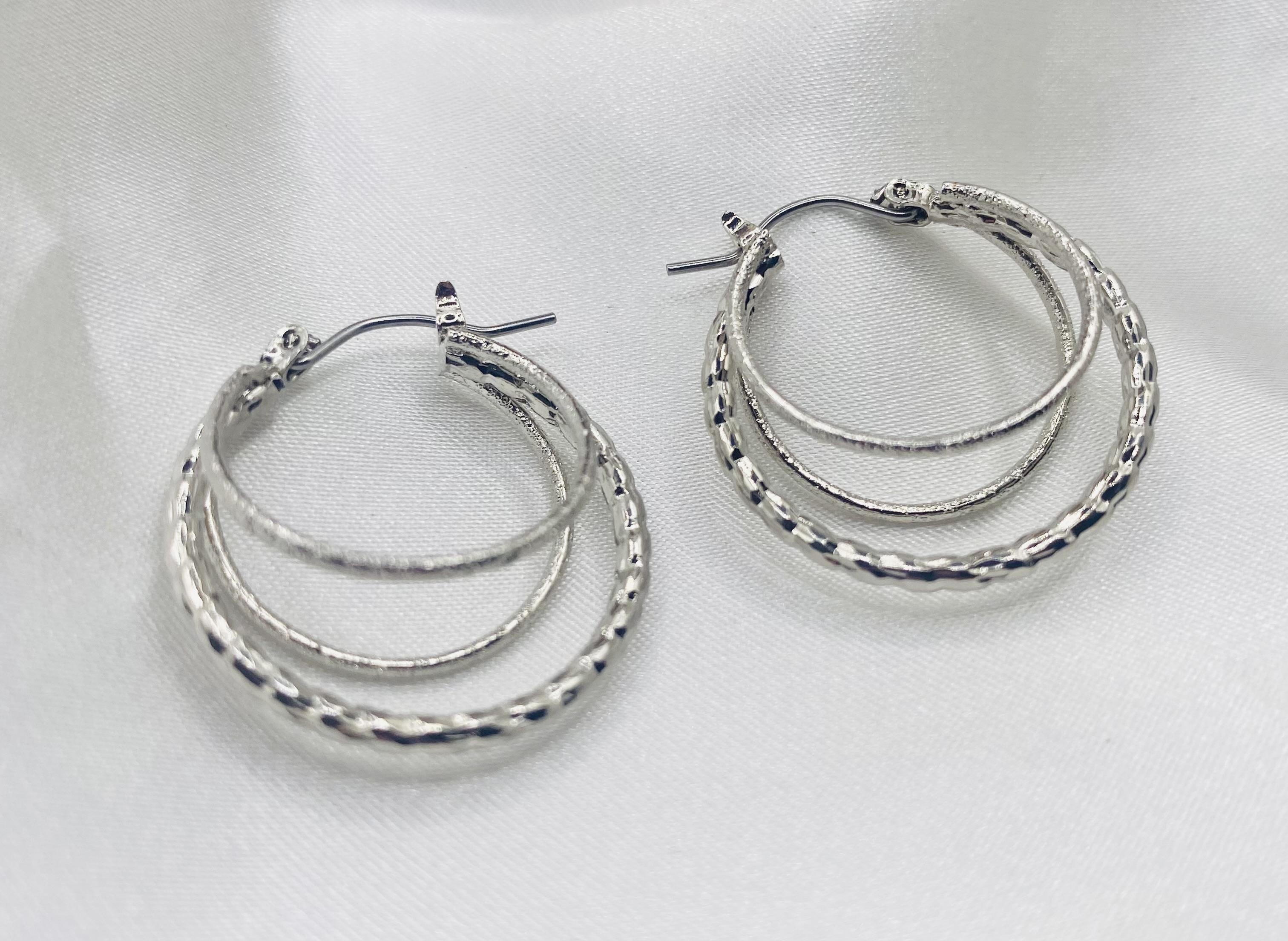 Silver Textured Triple Hoop Earrings - NWT