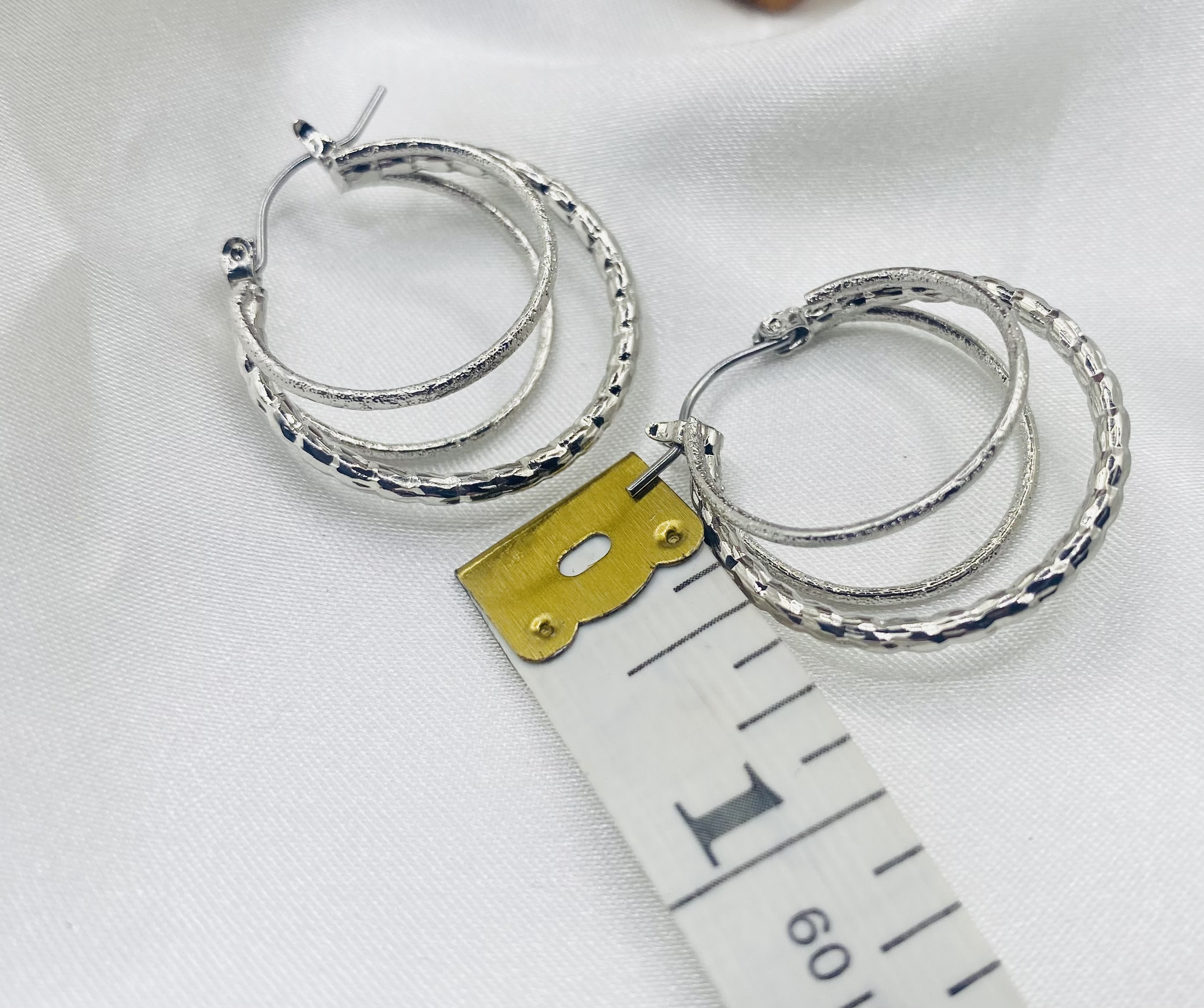 Image 3 for Silver Textured Triple Hoop Earrings - NWT