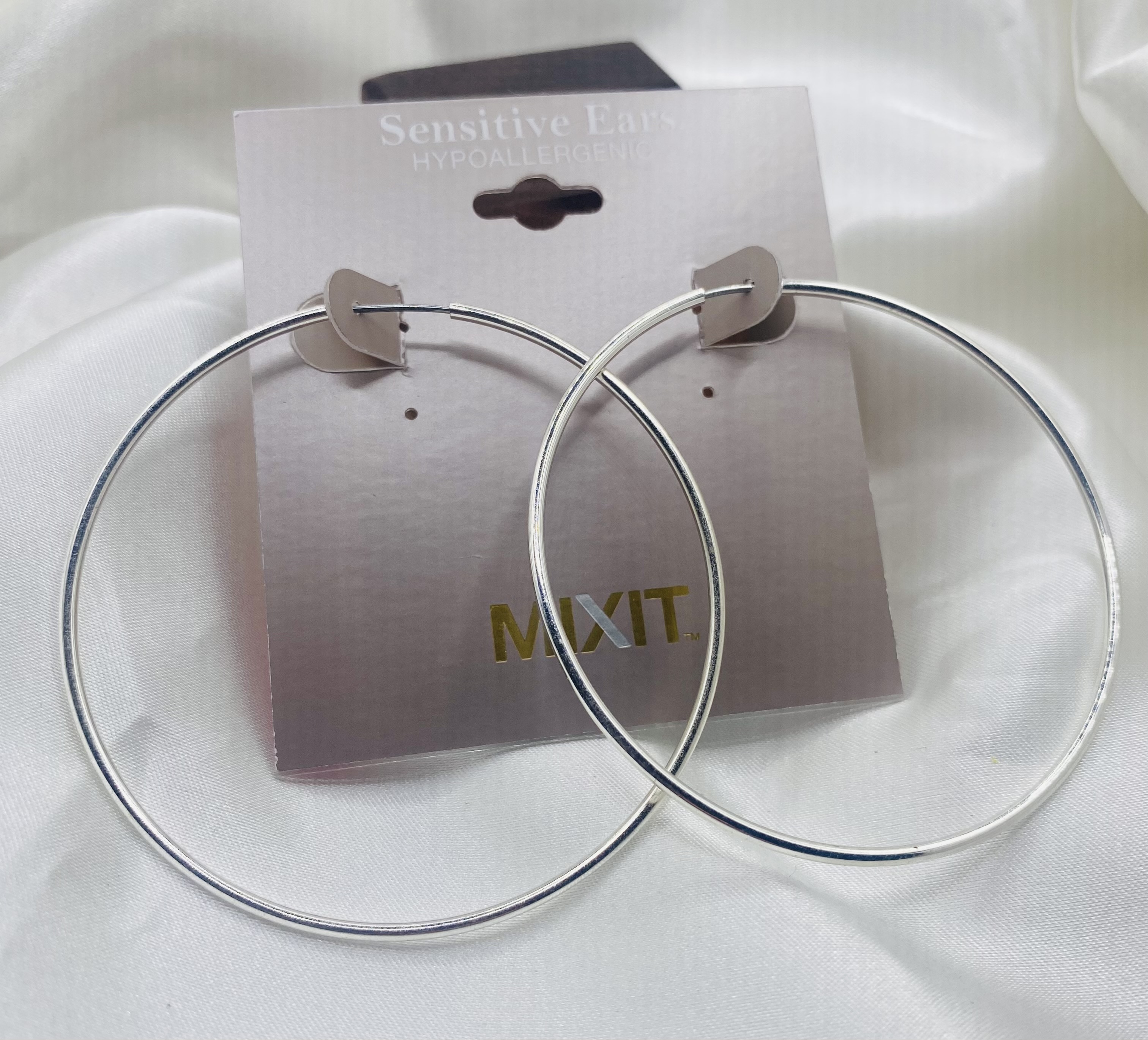 Image 2 for MIXIT Silver Large Hoop Earrings NWT