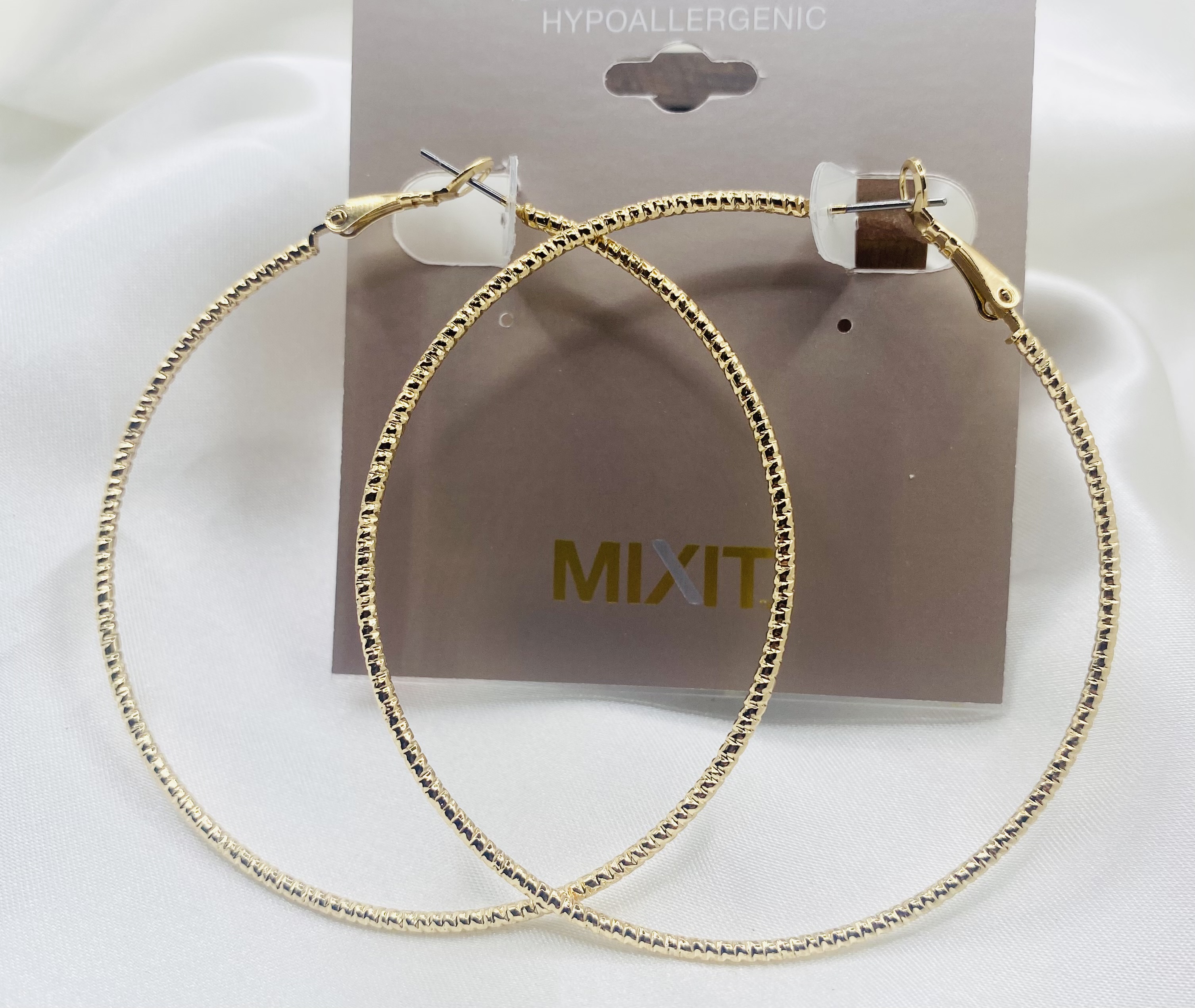 Image 2 for MIXIT Gold Hypoallergenic Textured Hoop Earrings NWT