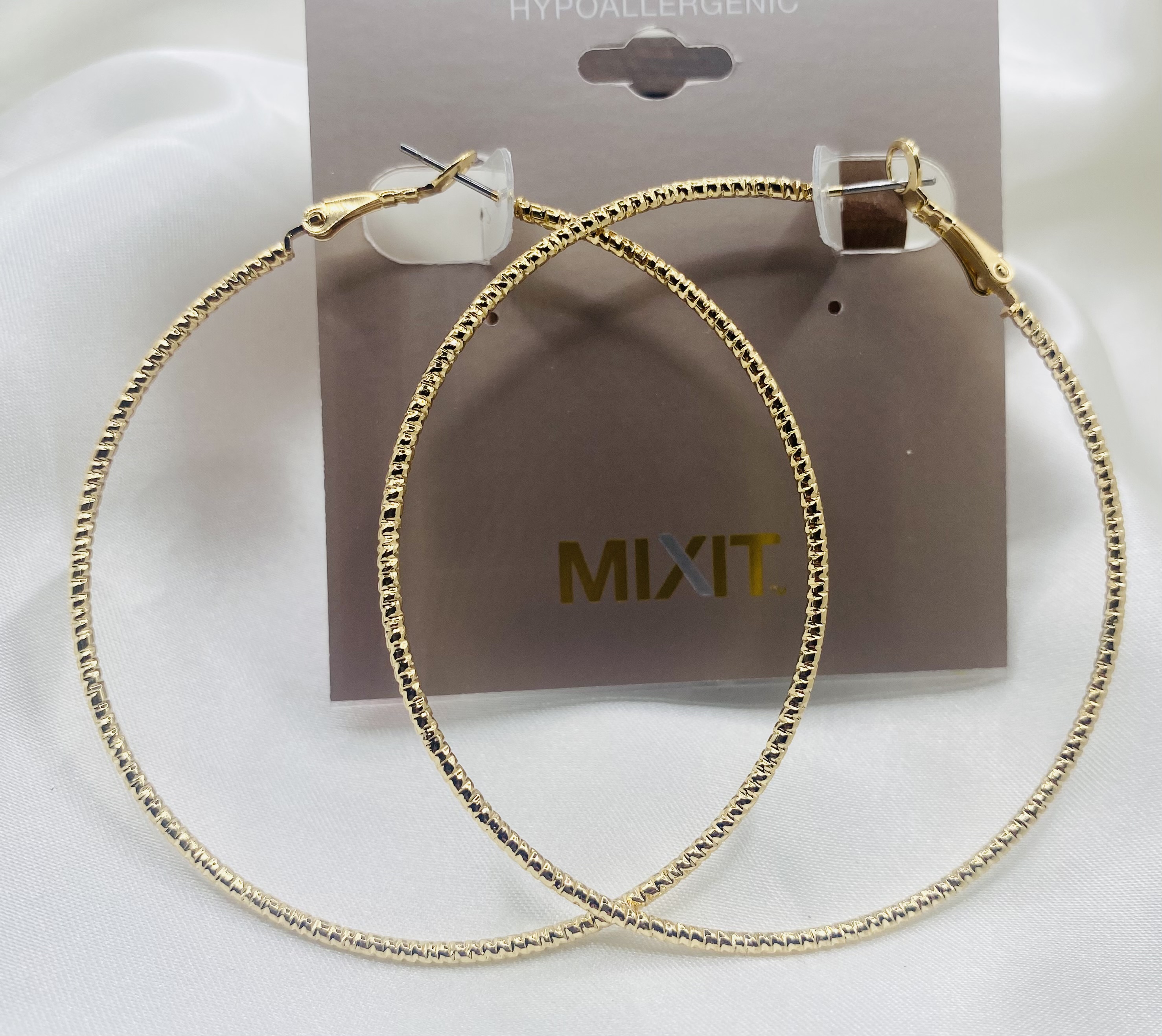 Image 4 for MIXIT Gold Hypoallergenic Textured Hoop Earrings NWT