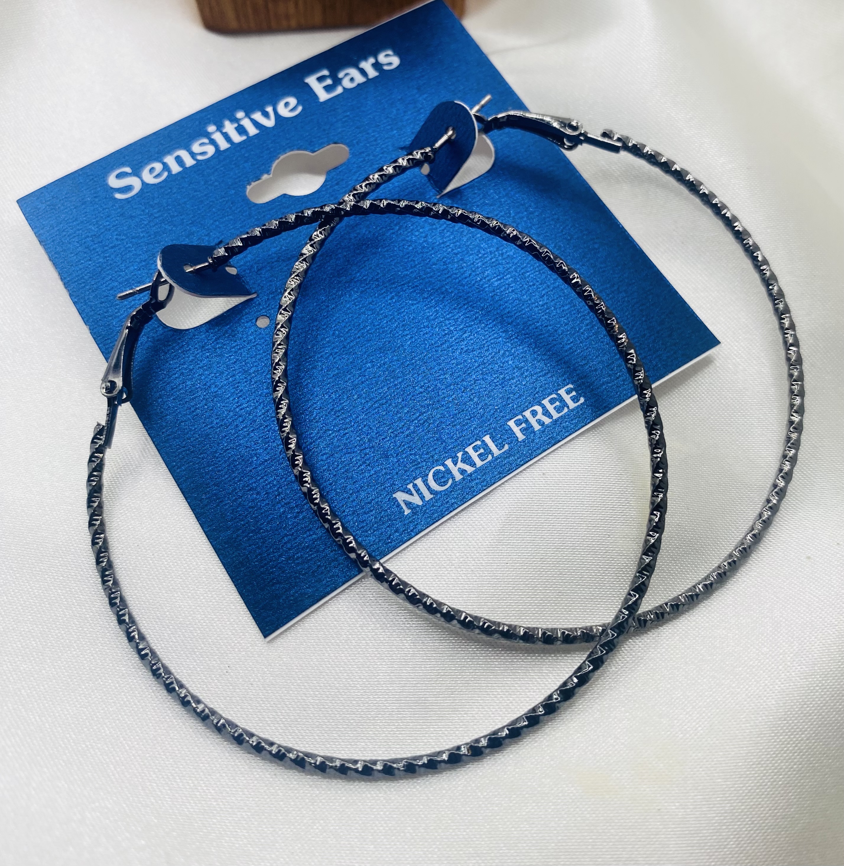 NWT Sensitive Ears Black Textured Hoop Earrings - Nickel Free