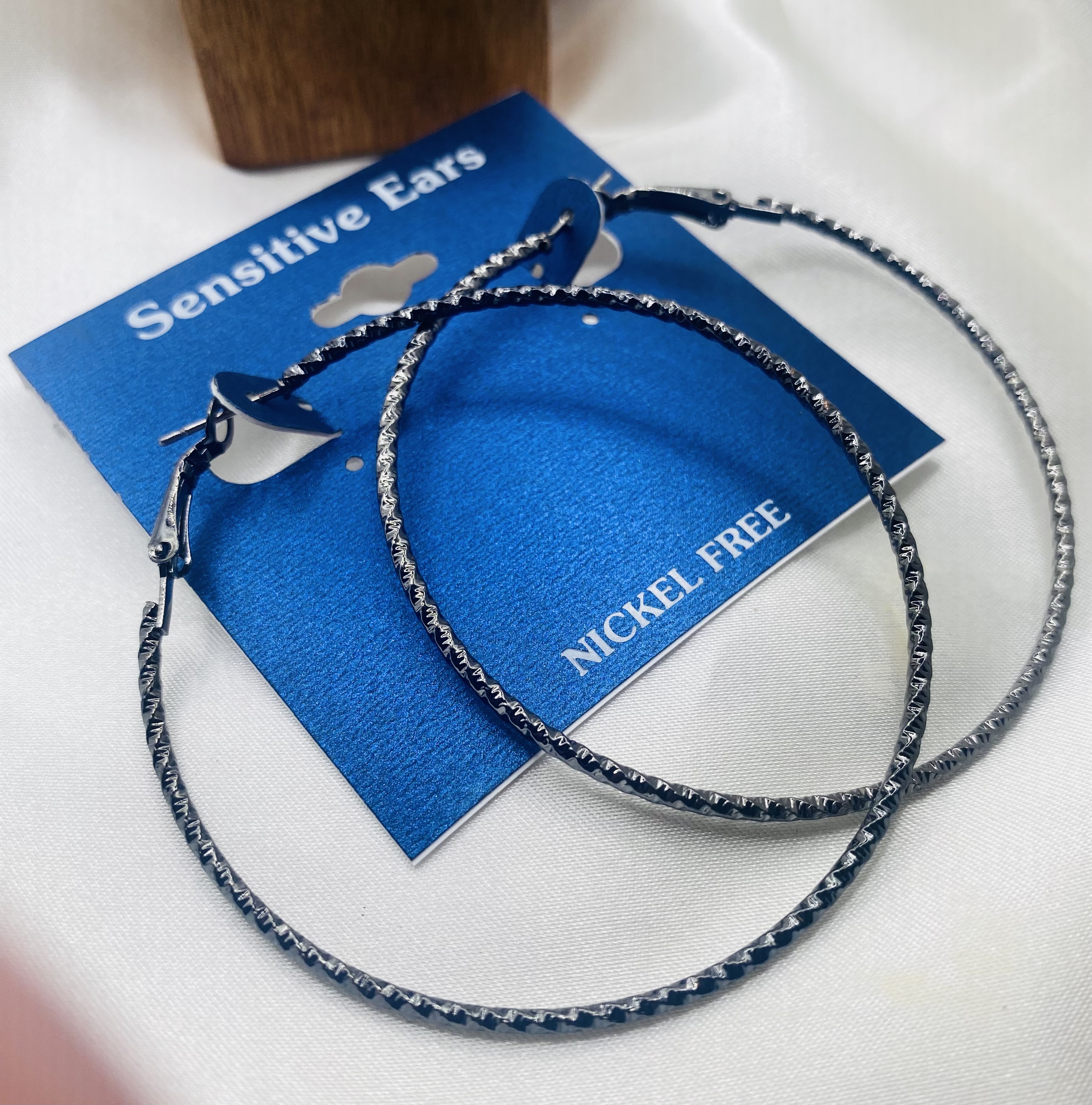 Image 2 for NWT Sensitive Ears Black Textured Hoop Earrings - Nickel Free