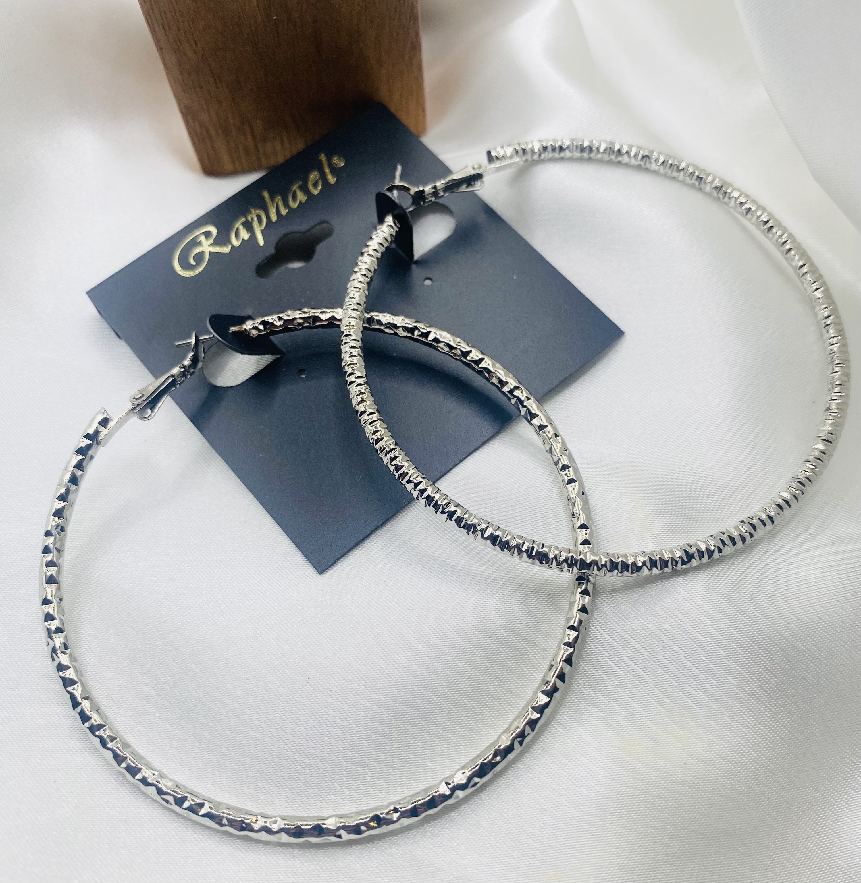 Raphael's Silver Textured Hoop Earrings - NWT