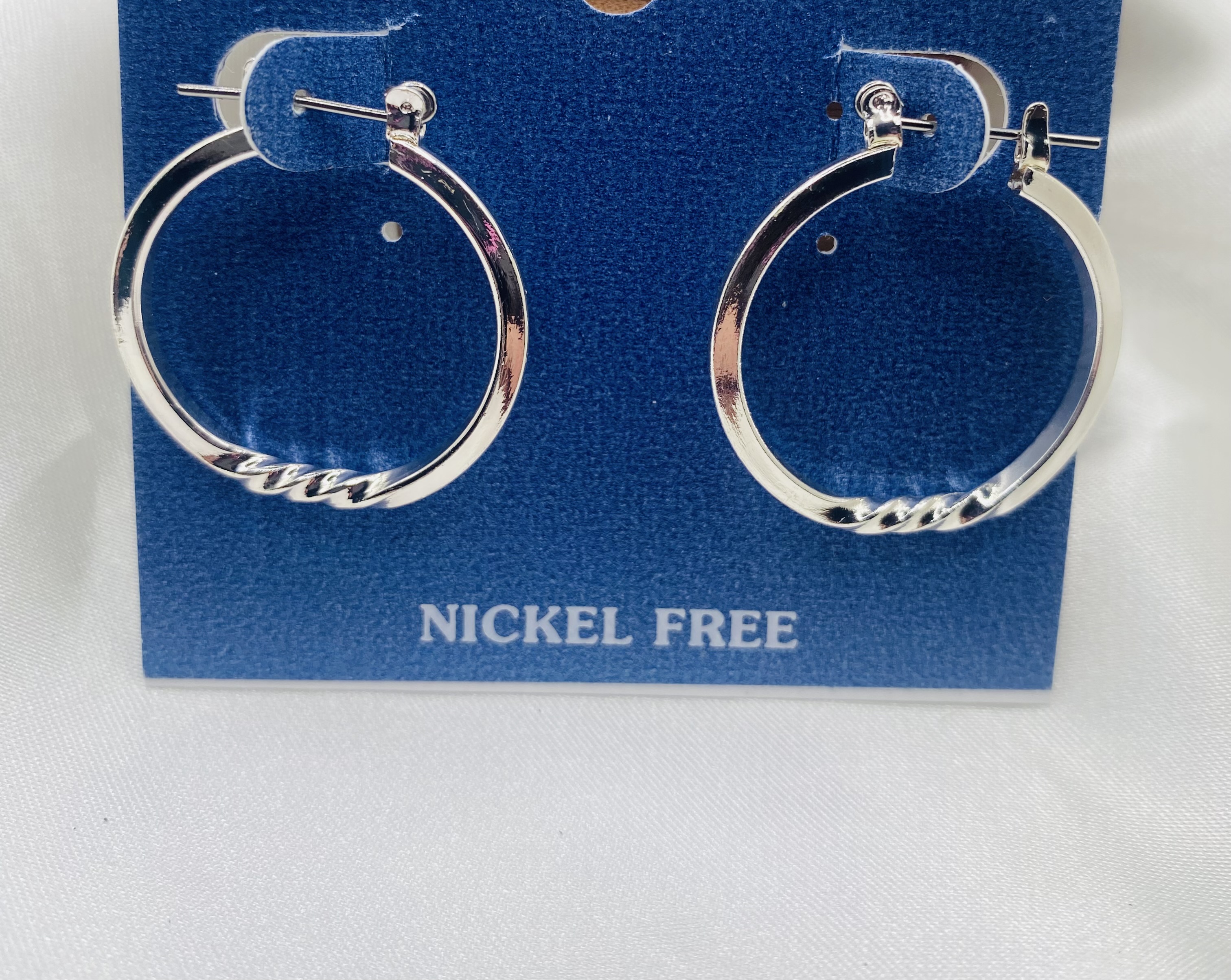 Silver Twisted Hoop Earrings - Nickel Free - NWT