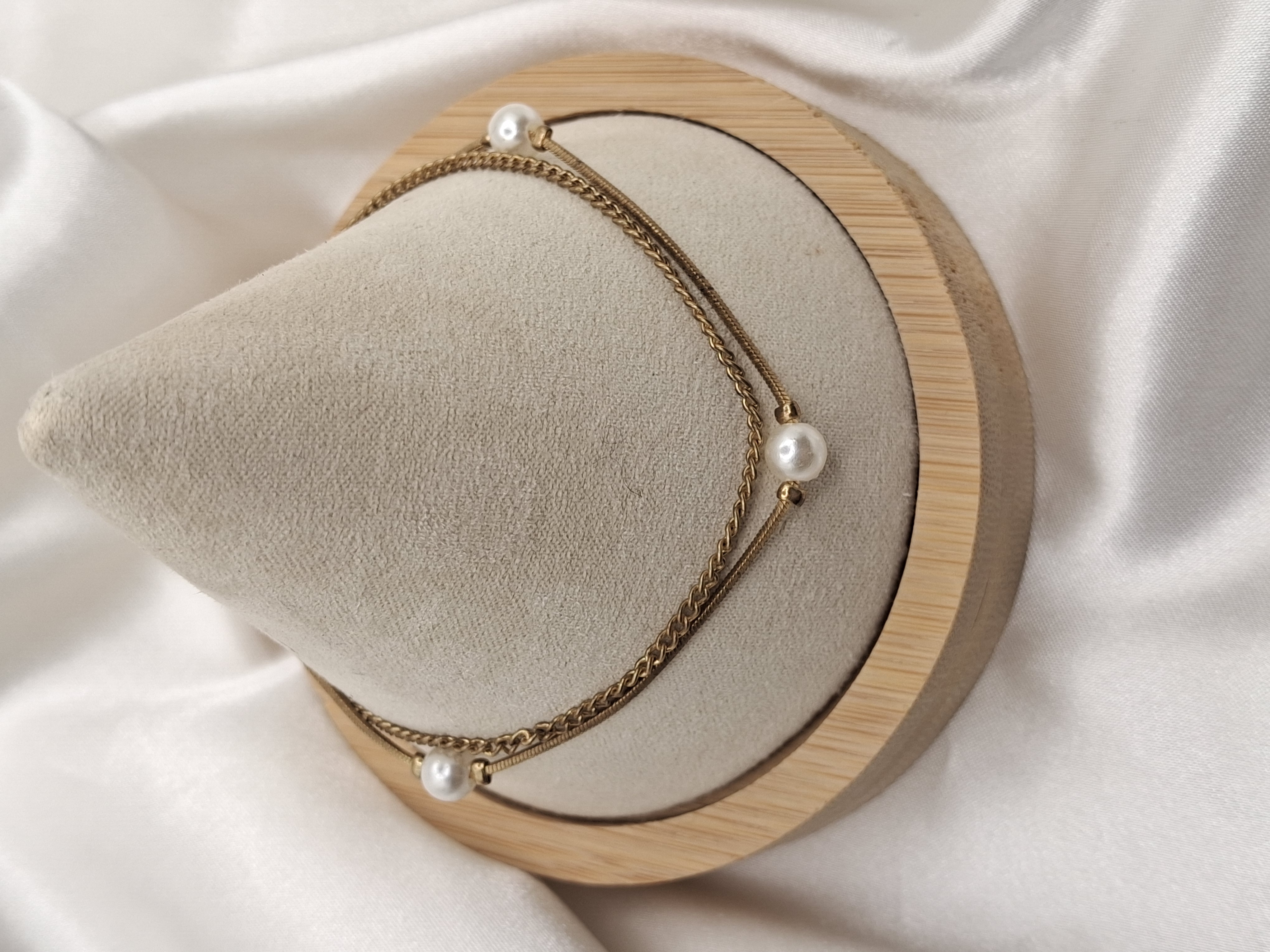 Image 2 for Elegant Pearl & Gold Double Chain Anklet - NWT