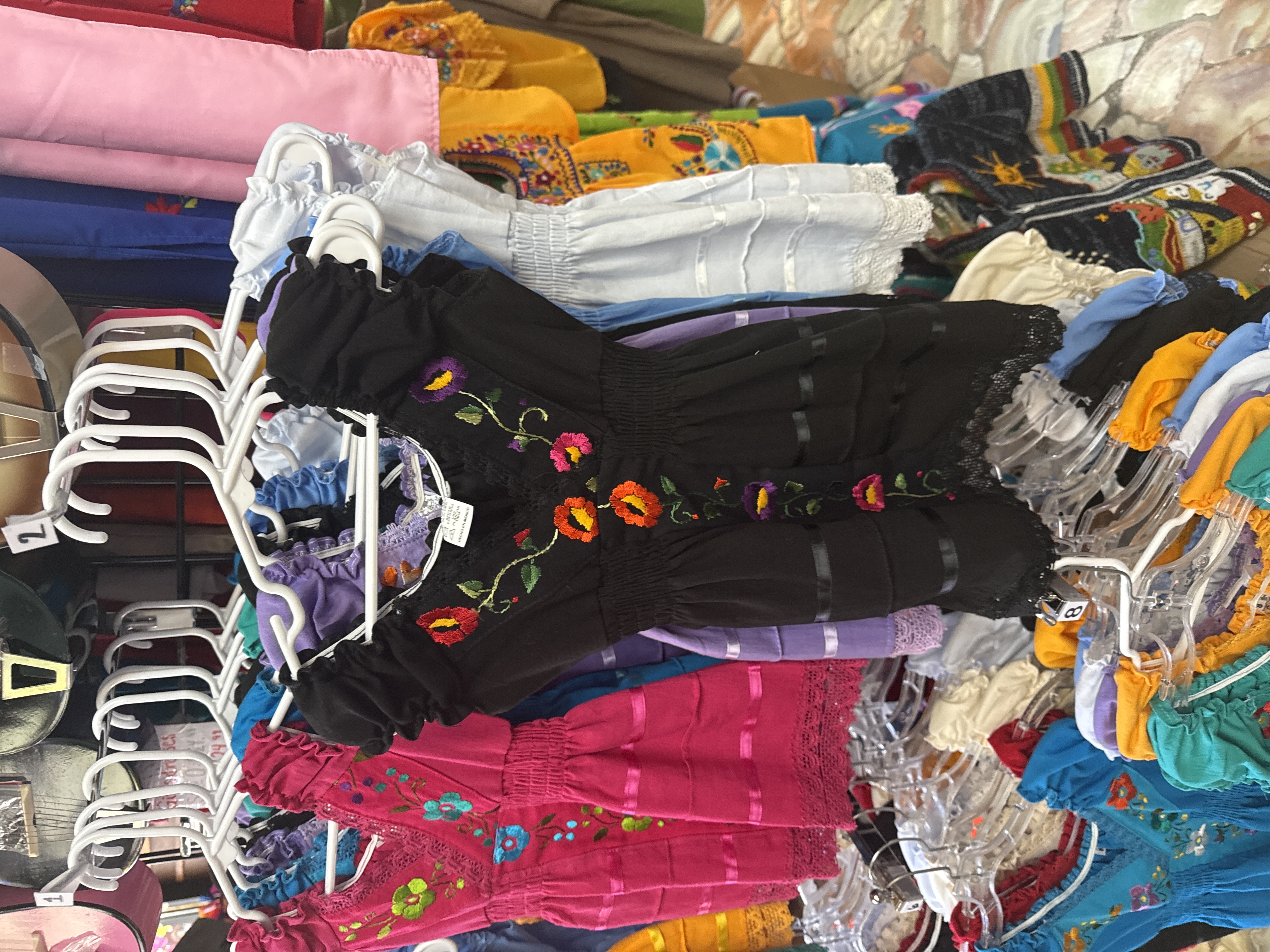 Girls' Embroidered Mexican Blouse - Black Floral - NWT