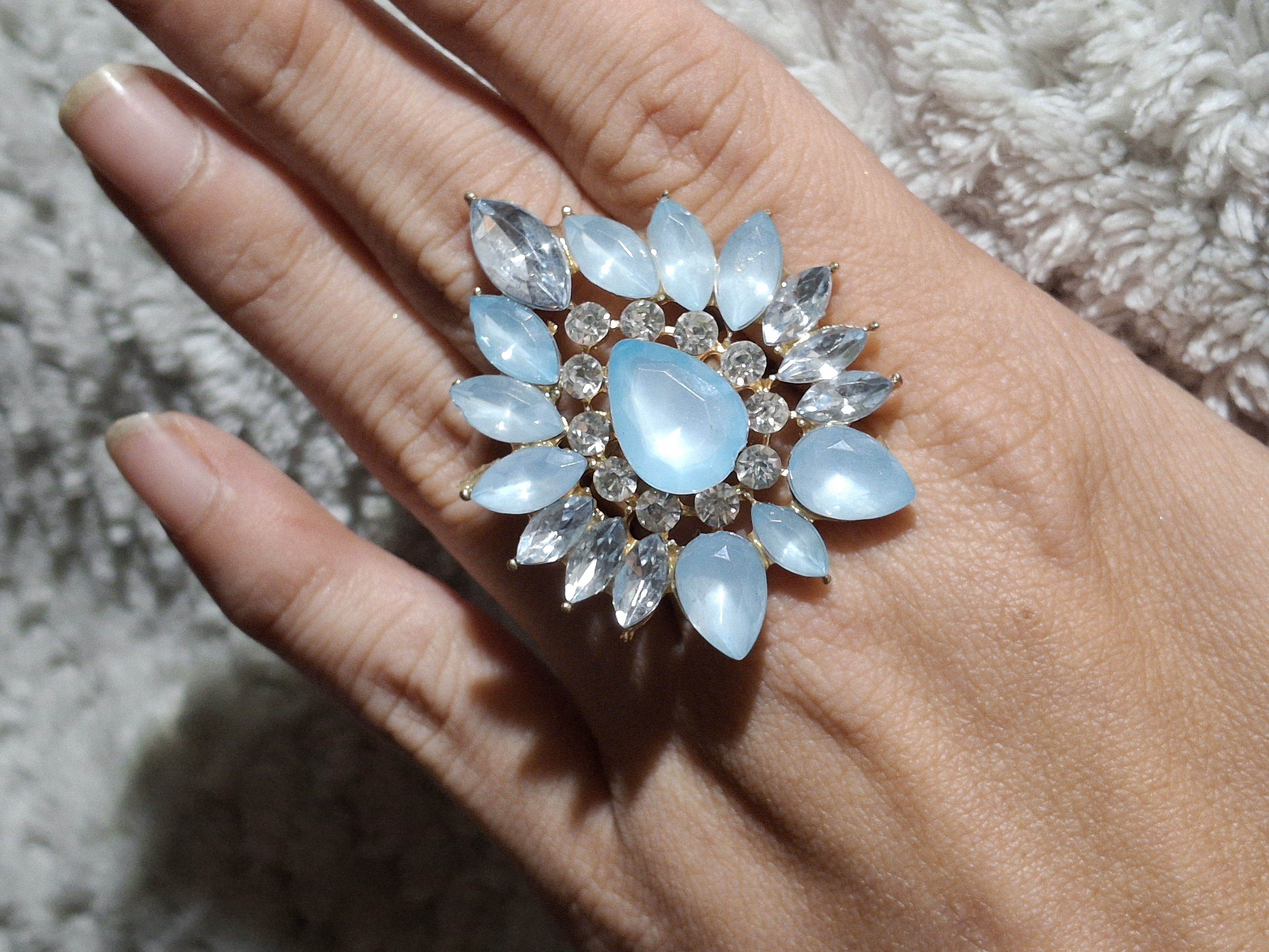 EUC Adjustable Light Blue Large Statement Ring - Cocktail Ring