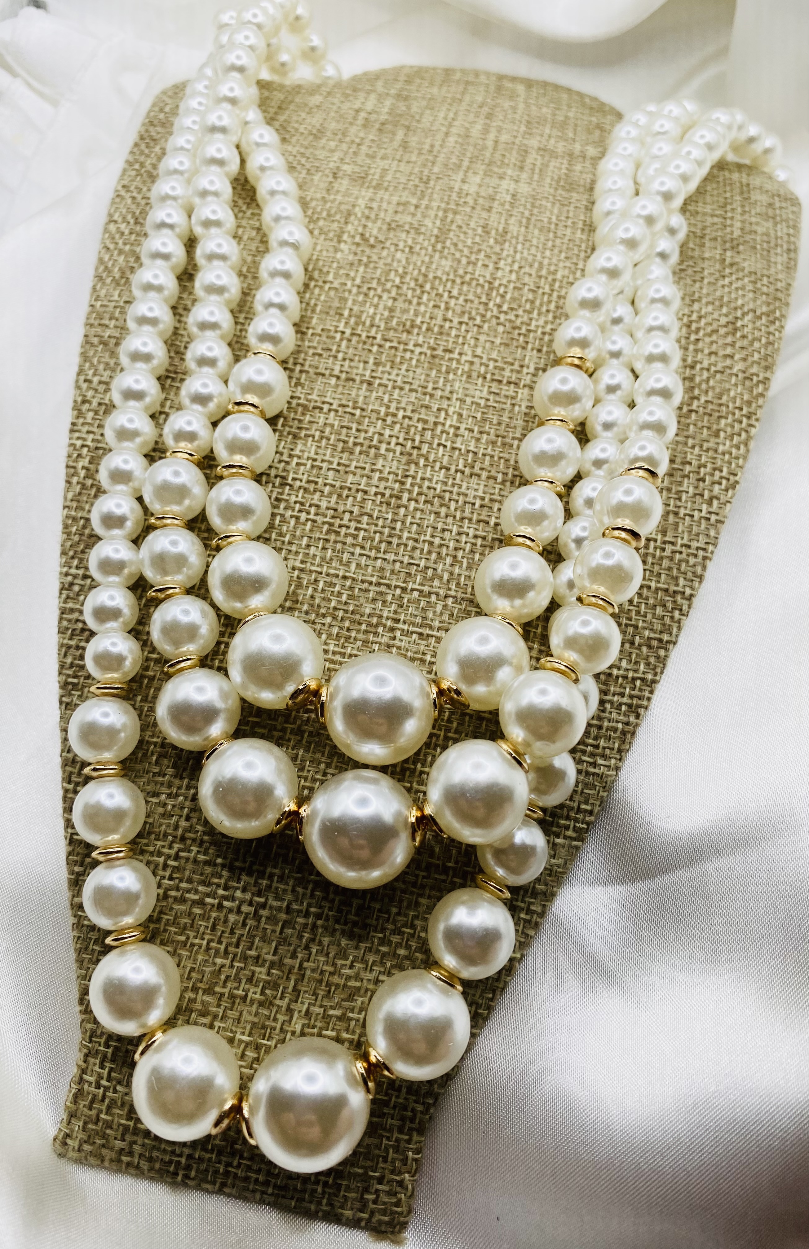 Elegant 3-Strand Pearl Necklace - NWT