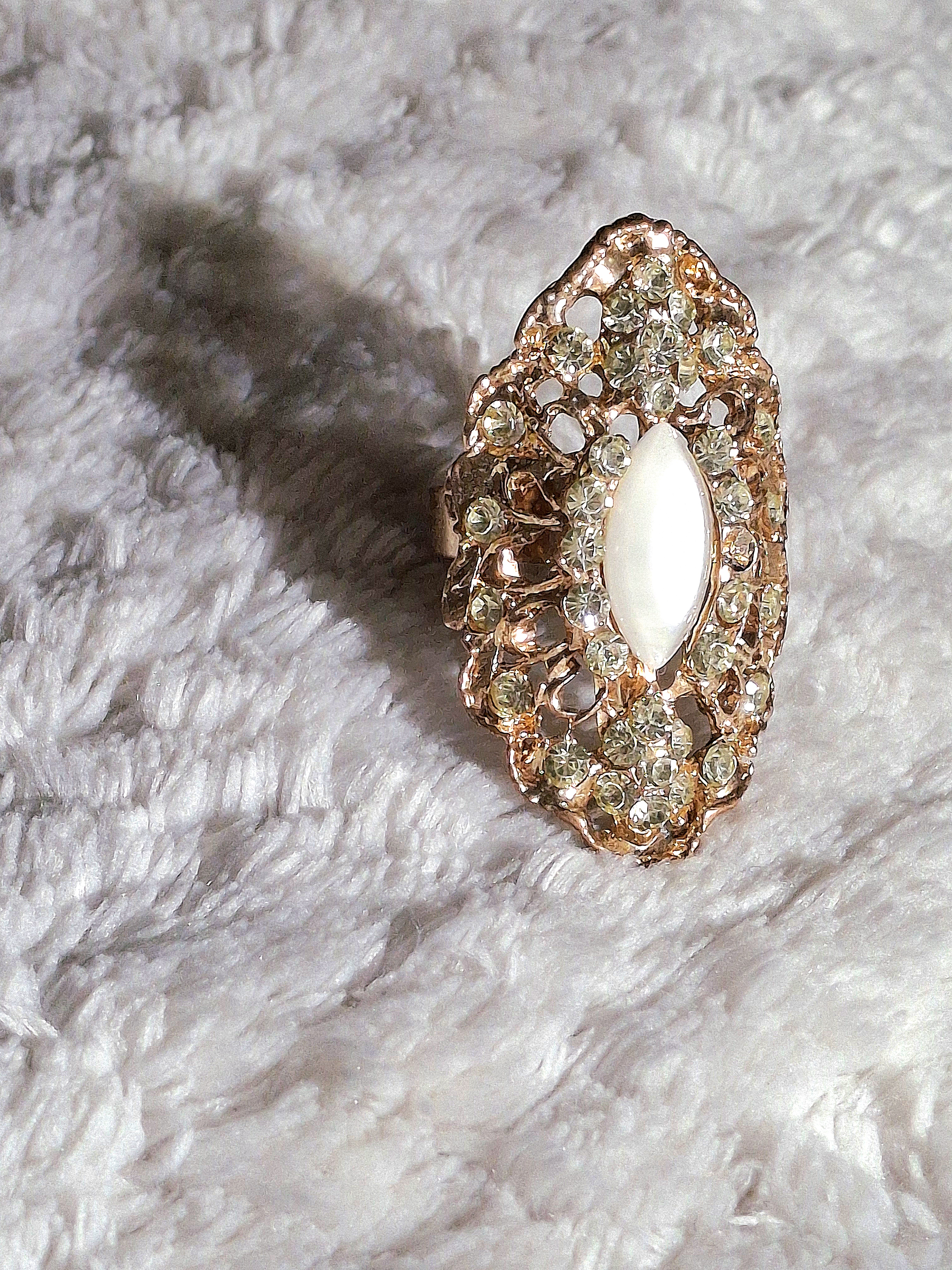 Image 4 for Vintage Adjustable Gold Toned Ring with Rhinestones