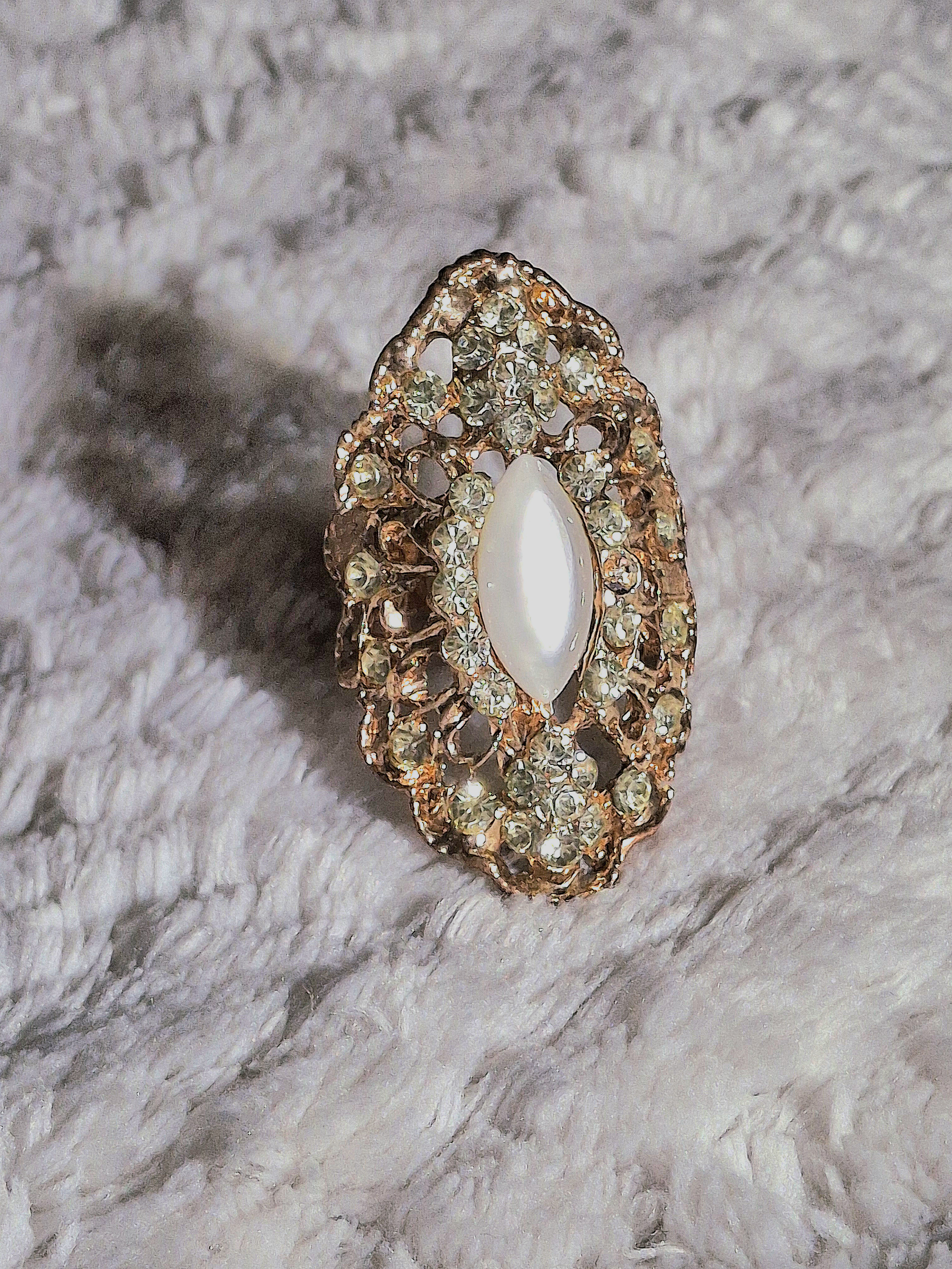 Image 2 for Vintage Adjustable Gold Toned Ring with Rhinestones