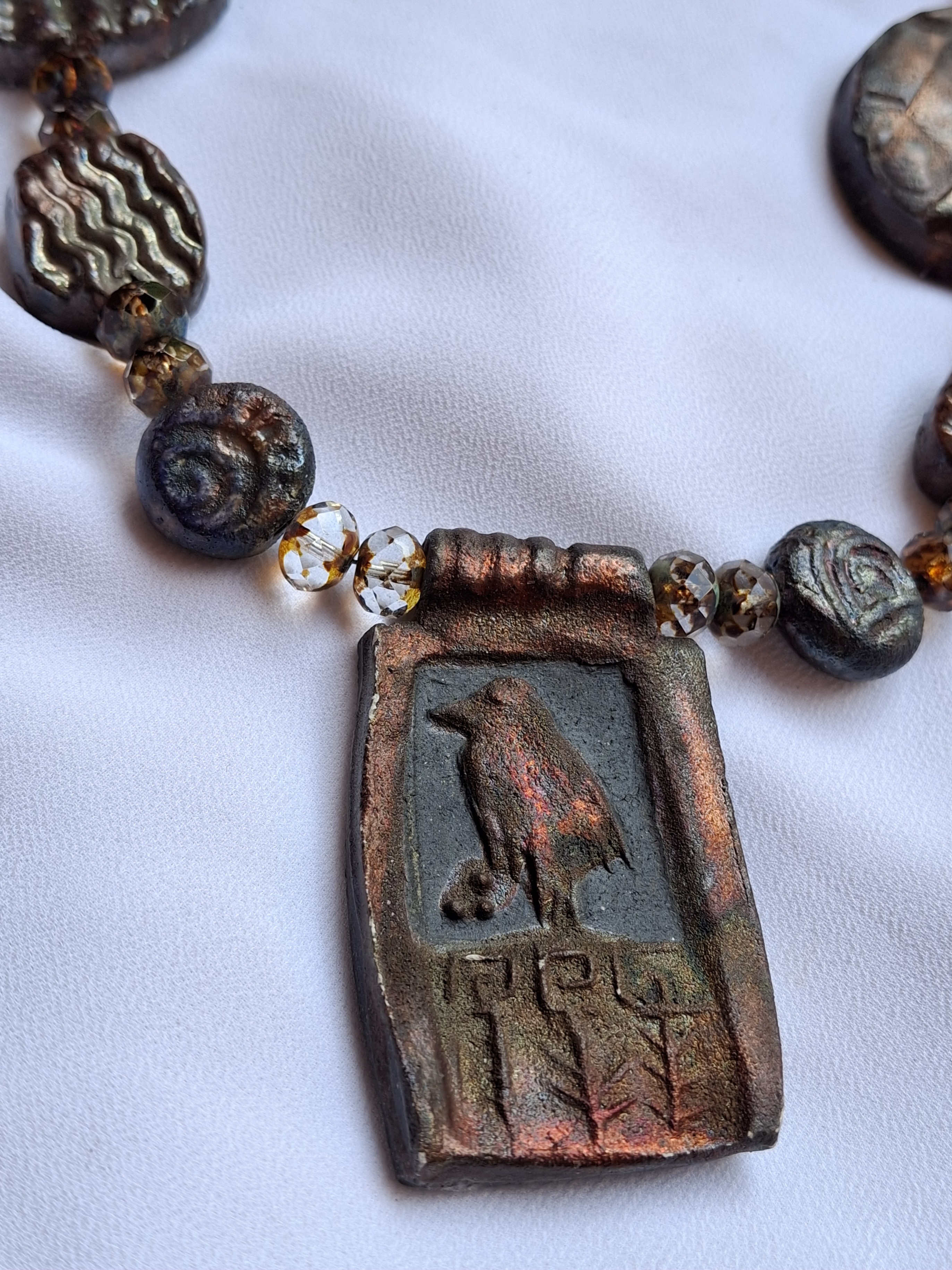 Vintage Clay Bird Pendant Necklace - Unique Handmade Jewelry