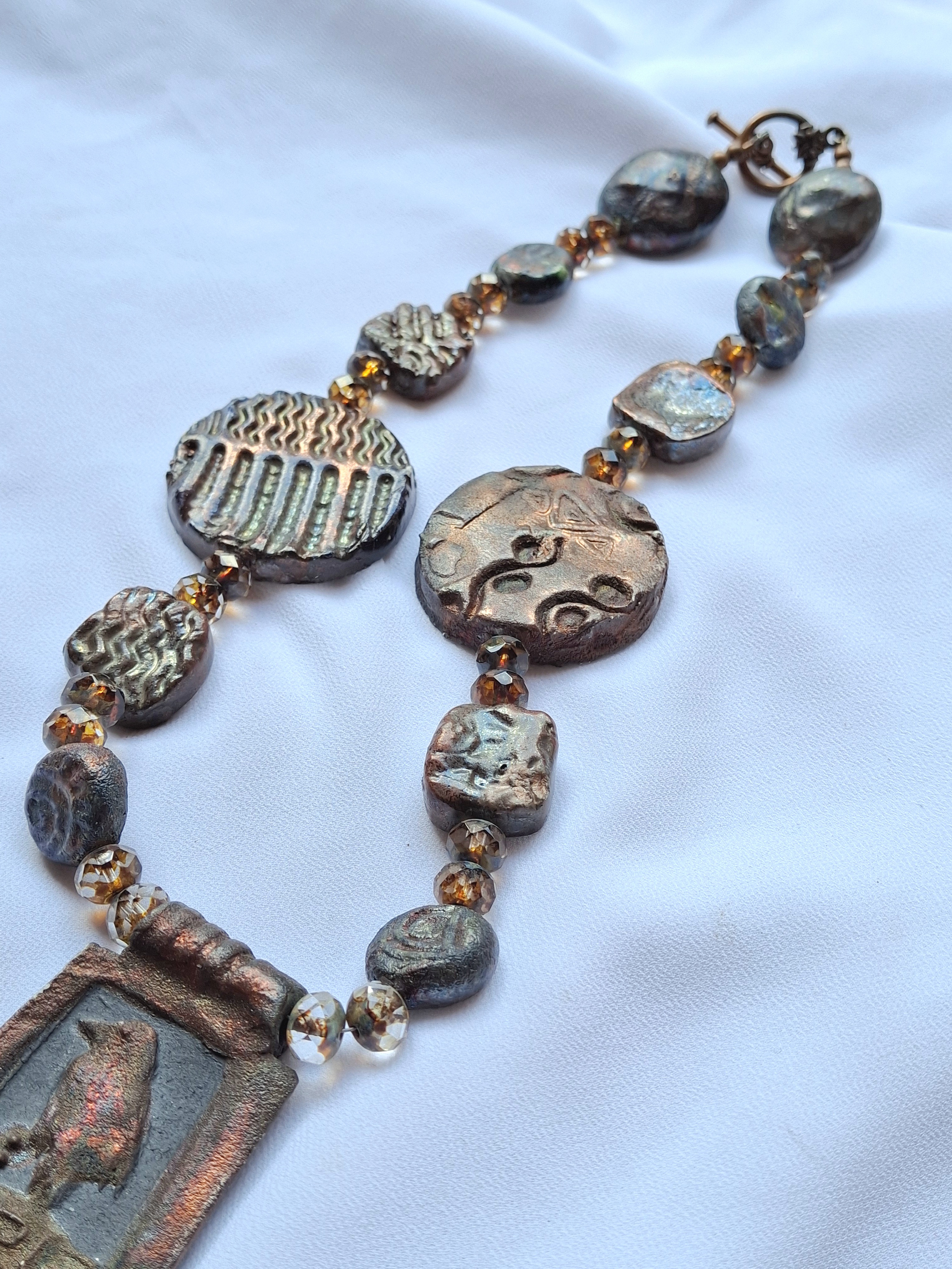 Image 5 for Vintage Clay Bird Pendant Necklace - Unique Handmade Jewelry