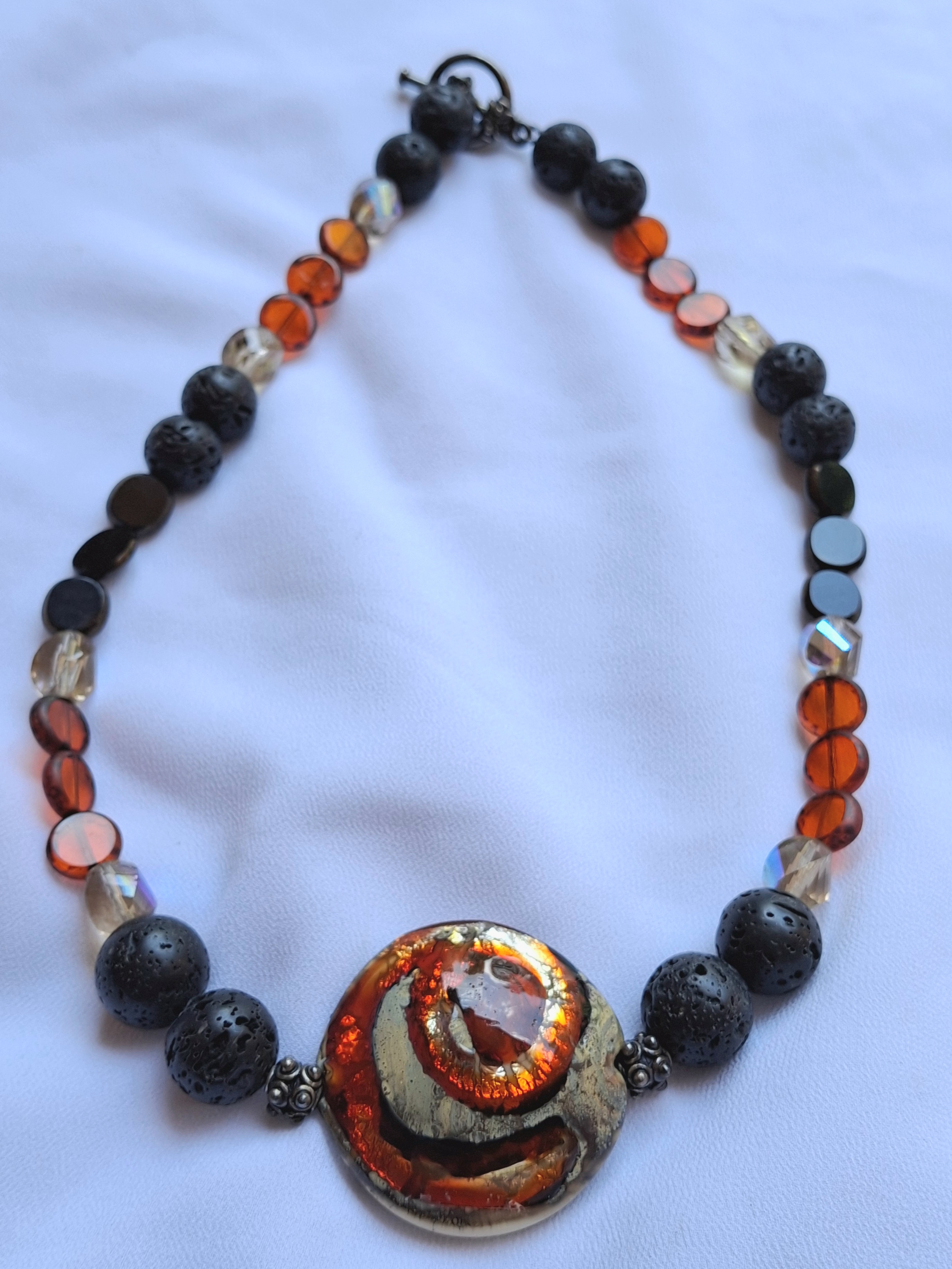 Image 5 for Vintage Handcrafted Lava Stone & Glass Bead Necklace