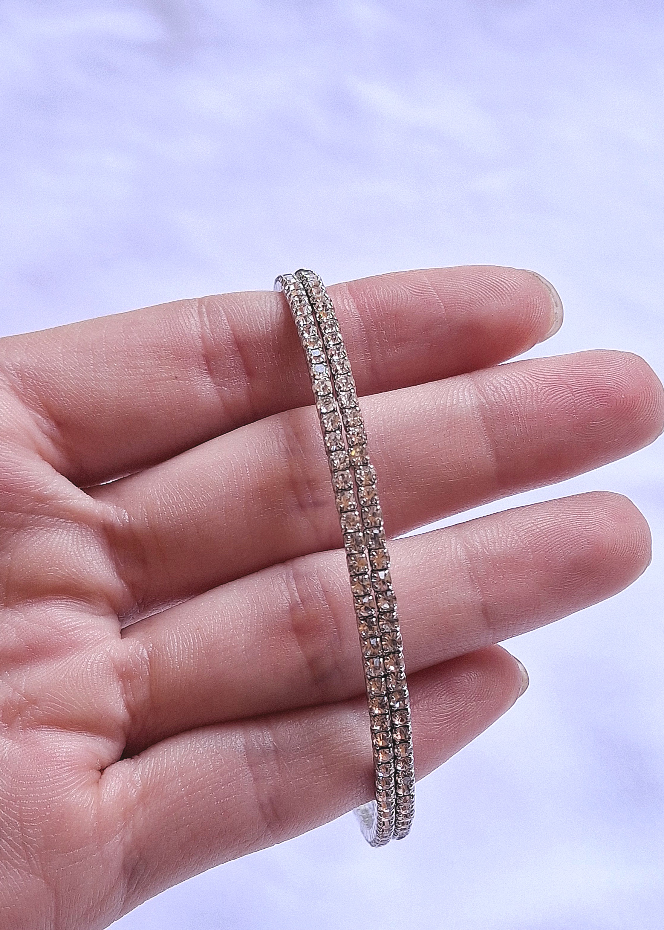 Image 2 for Vintage Double Row Rhinestone Bracelet - Silver Tone
