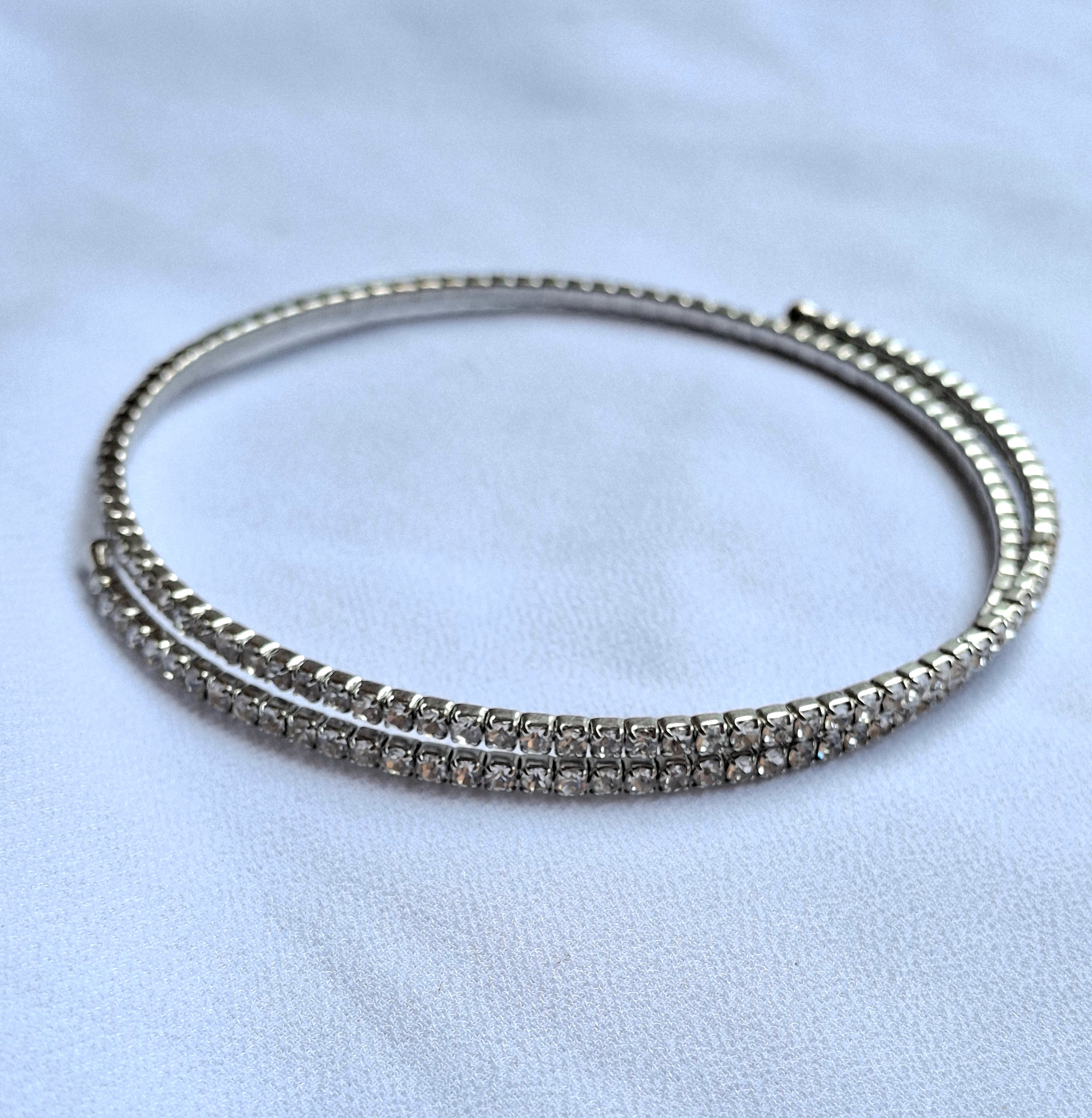 Image 3 for Vintage Double Row Rhinestone Bracelet - Silver Tone