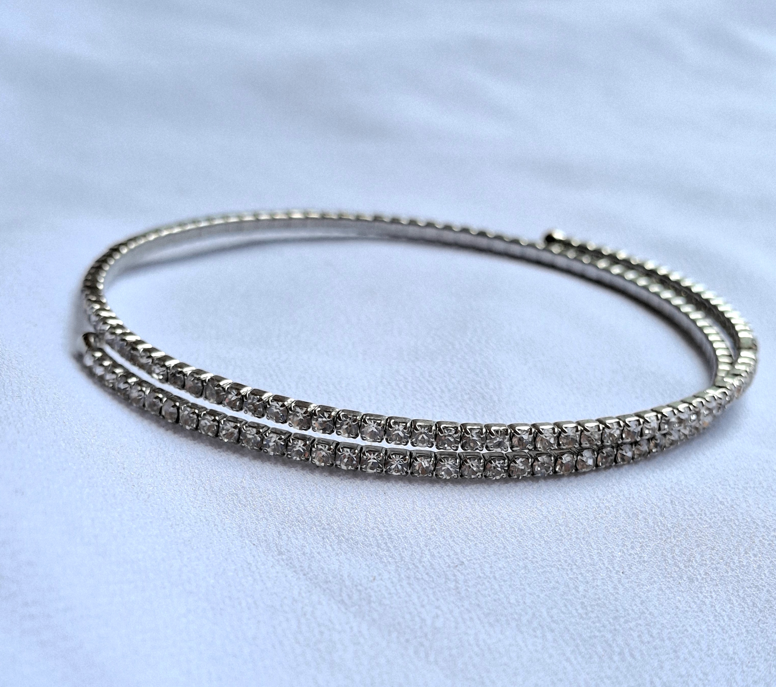 Vintage Double Row Rhinestone Bracelet - Silver Tone