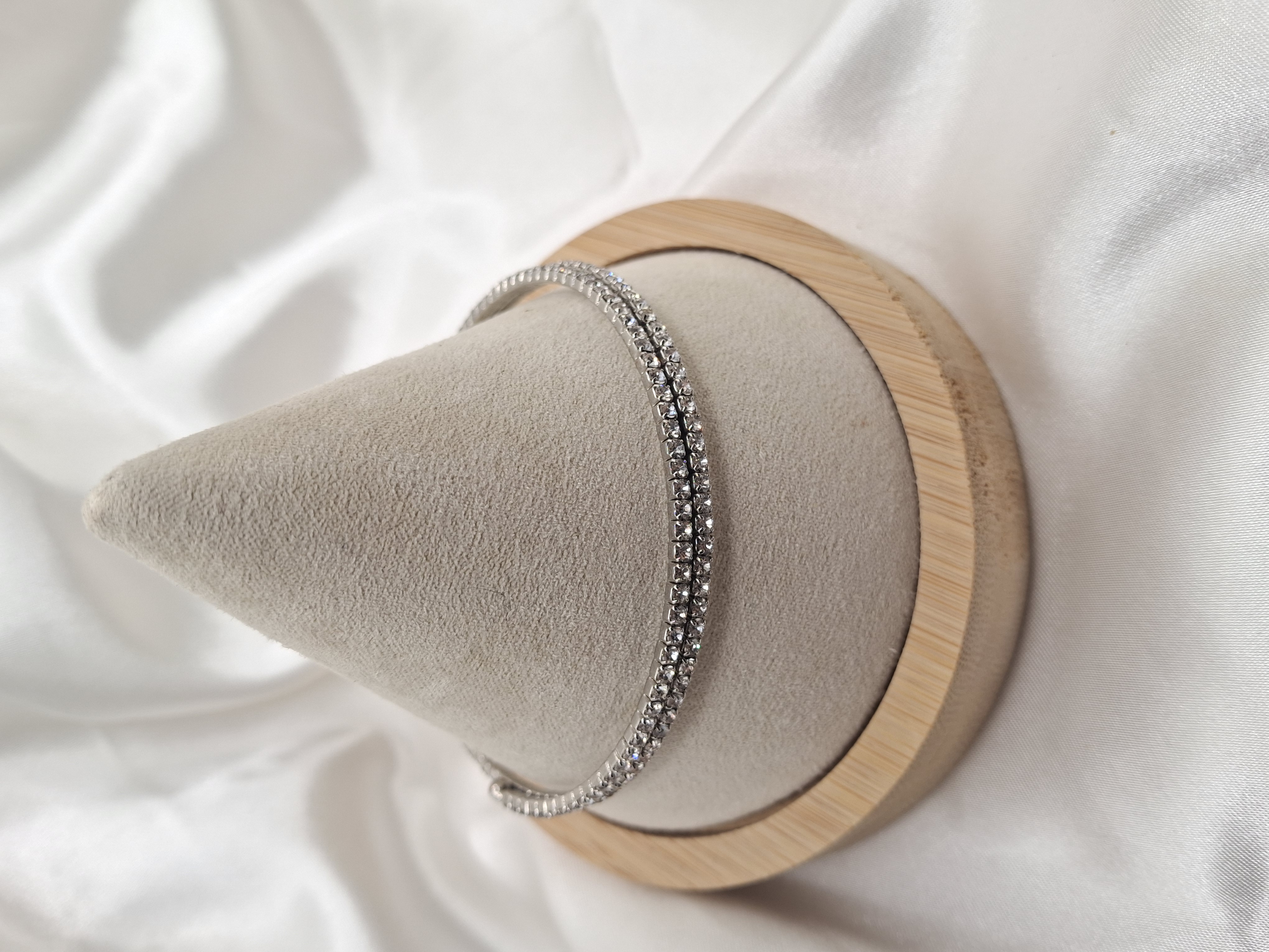 Image 4 for Vintage Double Row Rhinestone Bracelet - Silver Tone