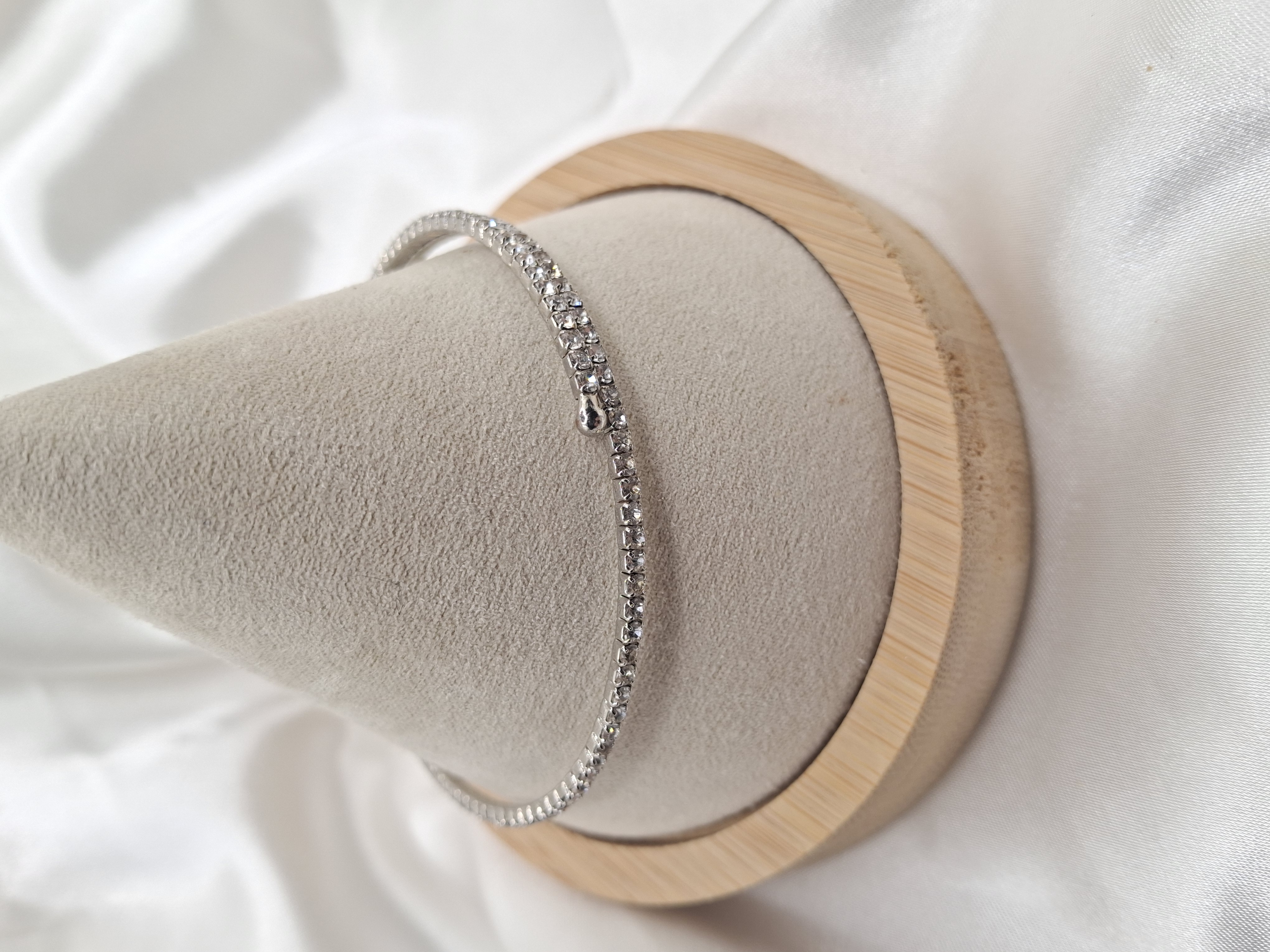 Image 5 for Vintage Double Row Rhinestone Bracelet - Silver Tone