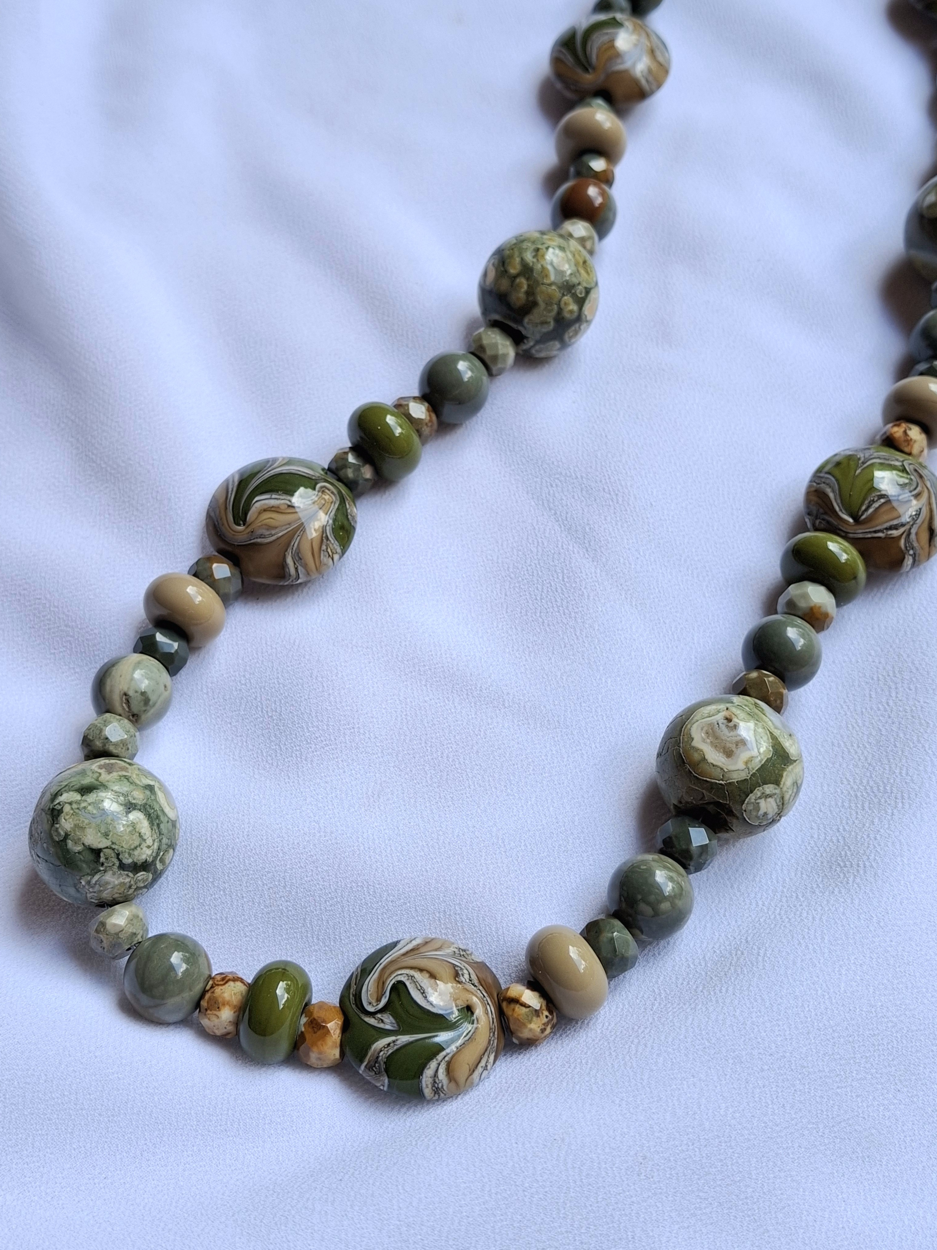 Image 3 for Vintage Handcrafted Ocean Jasper Beaded Necklace