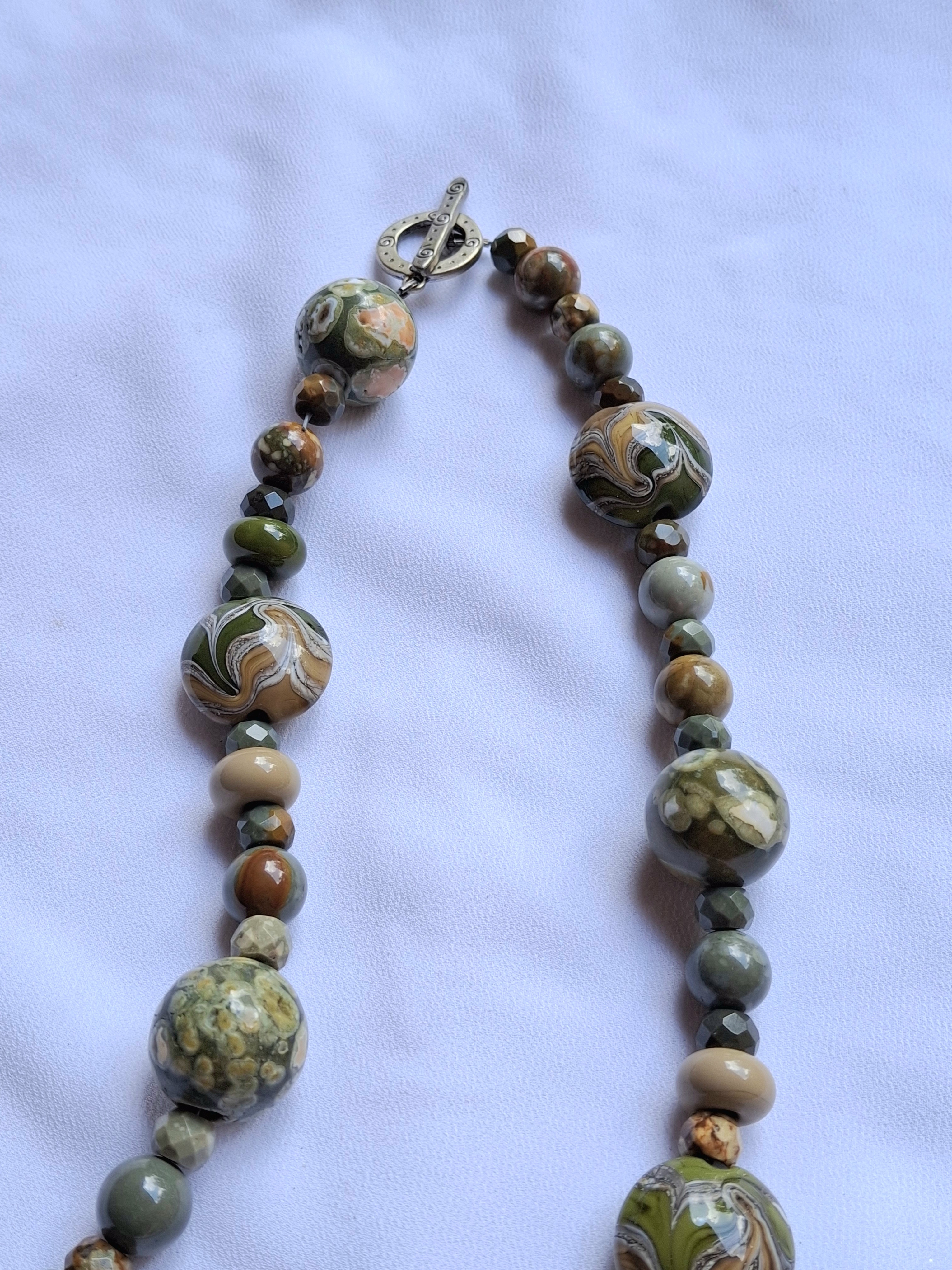 Image 4 for Vintage Handcrafted Ocean Jasper Beaded Necklace