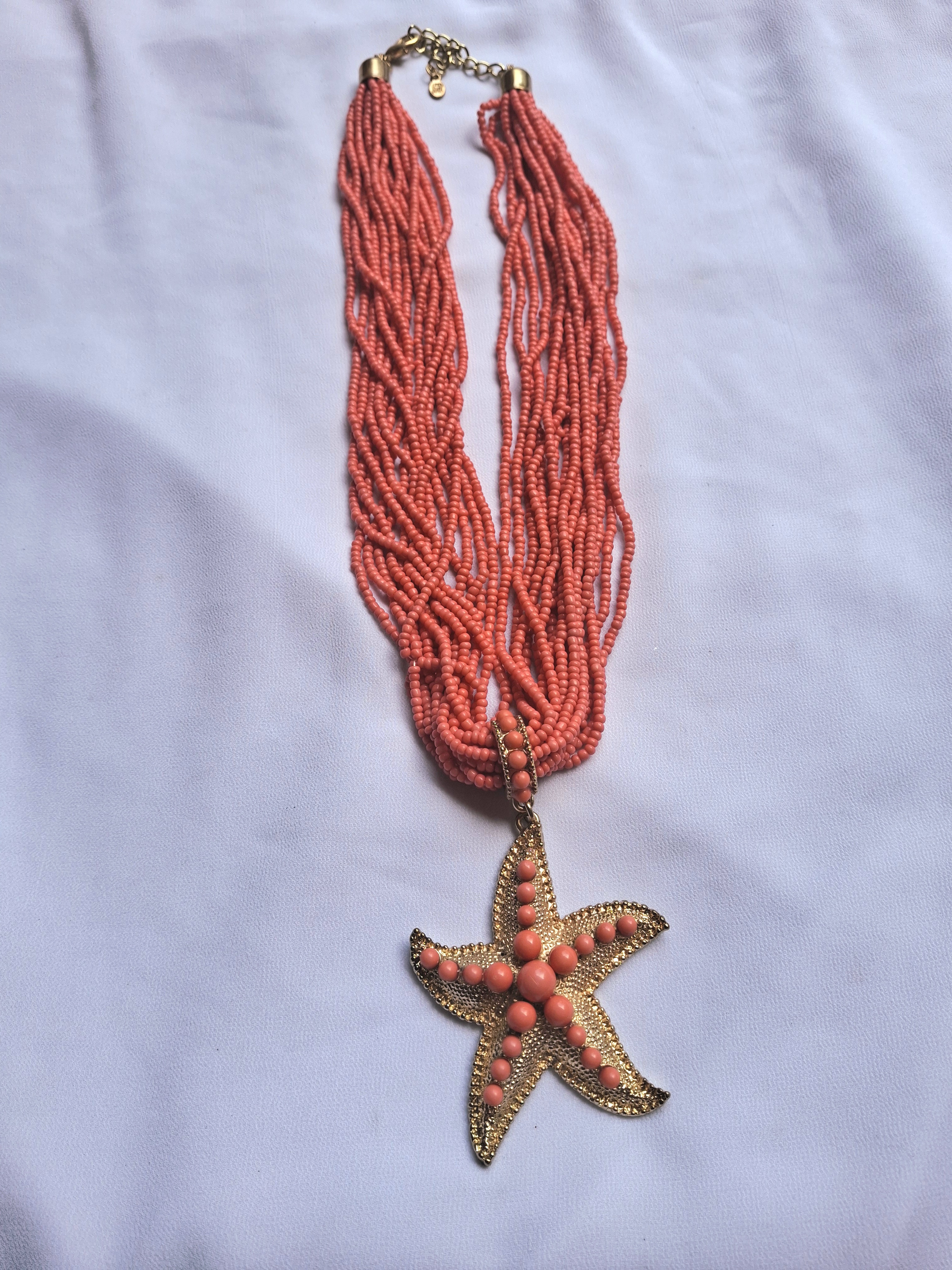 Image 3 for Vintage Gold Coral Starfish Multistranded StatementNecklace