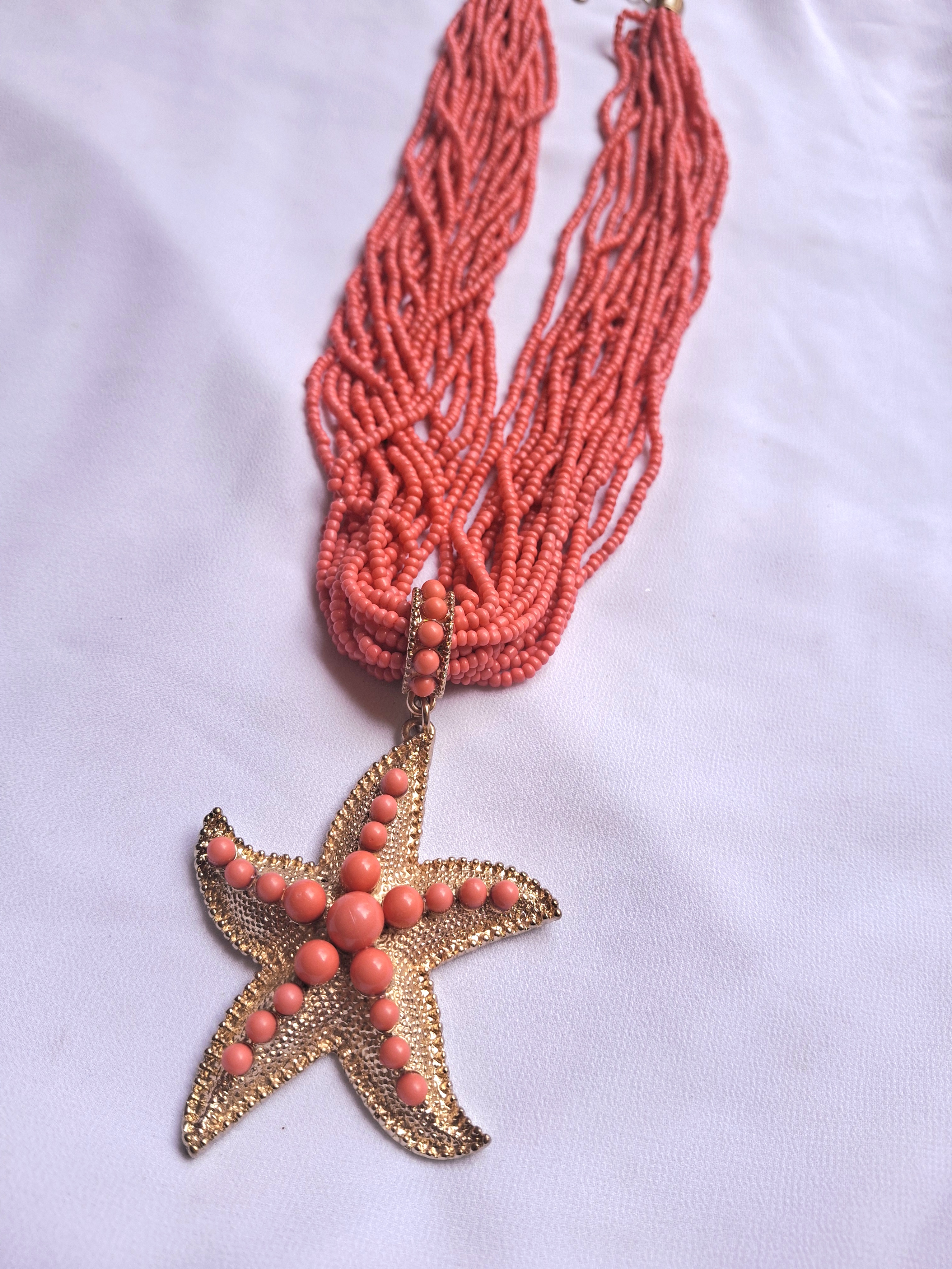Vintage Gold Coral Starfish Multistranded StatementNecklace