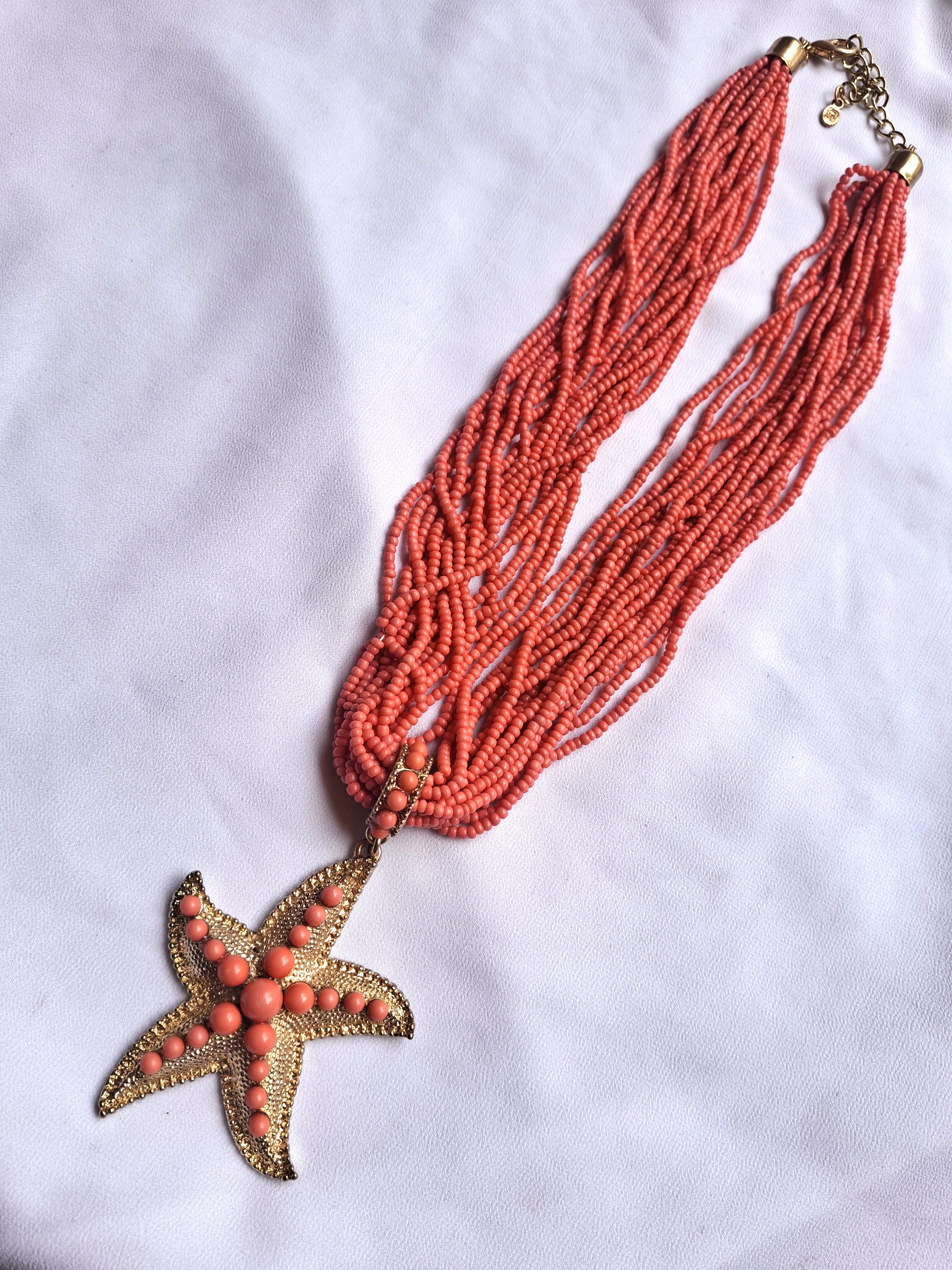 Image 2 for Vintage Gold Coral Starfish Multistranded StatementNecklace
