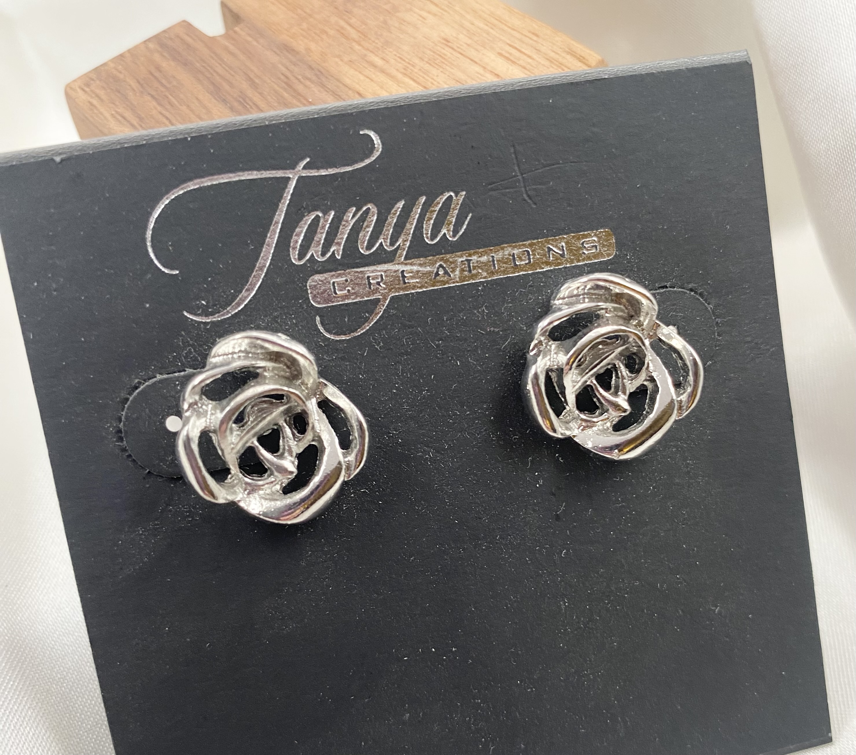 Tanya Creations Rose Stud Earrings - Silver - NWT