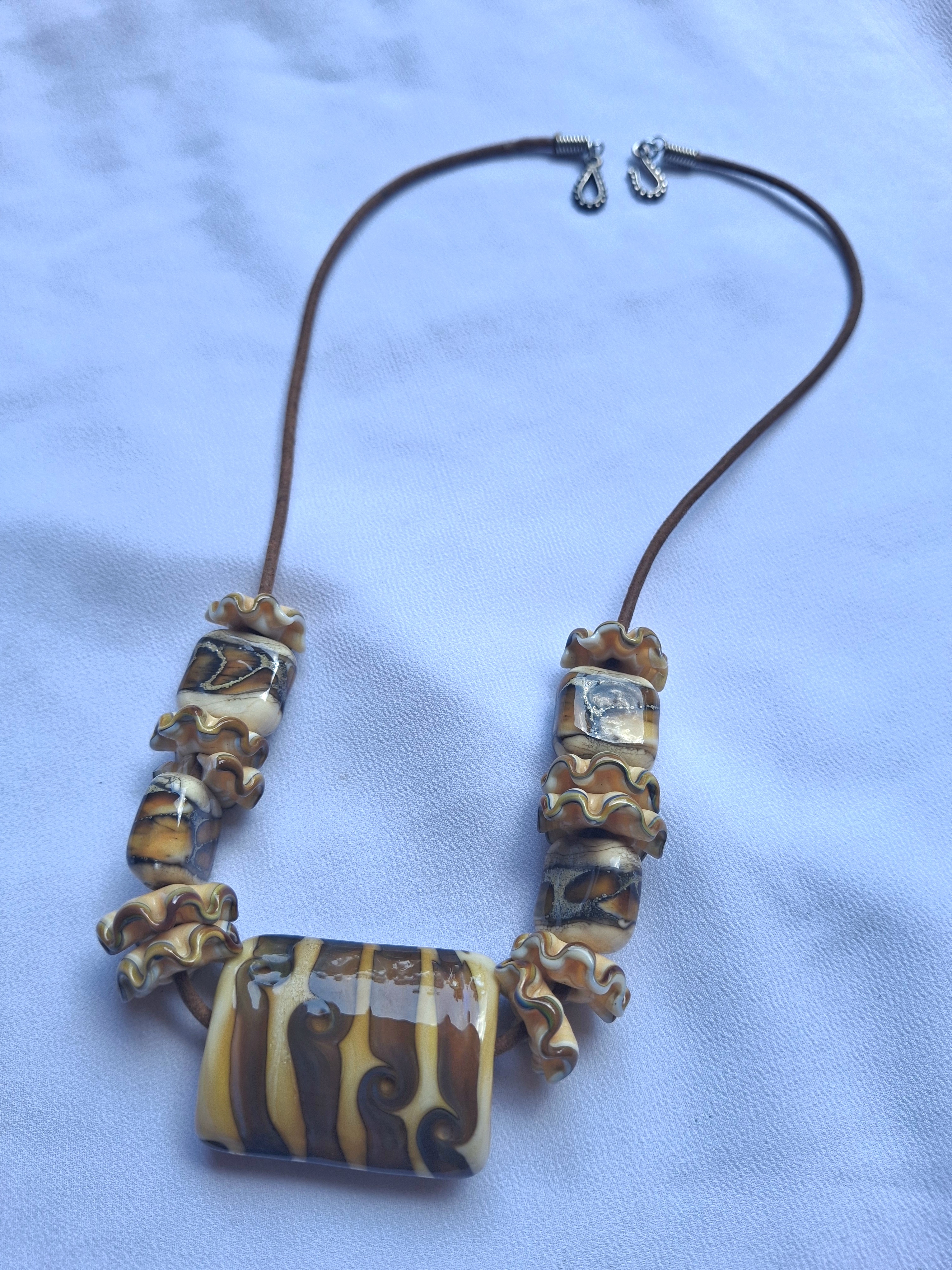 Image 2 for Vintage Brown & Beige Glass Bead Statement Necklace