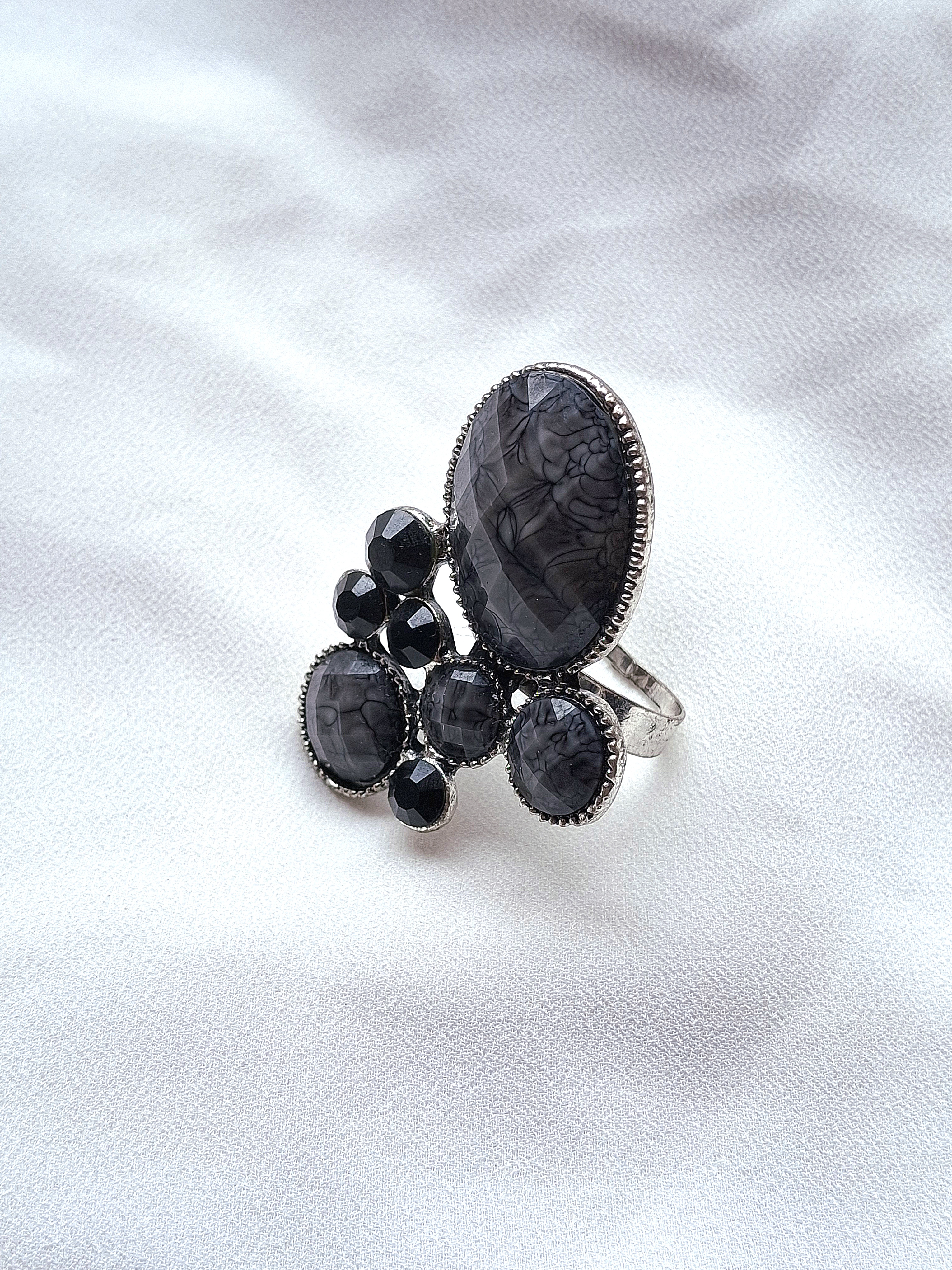 Image 3 for Large Silver Toned Gray Statement Cluster Cocktail Ring - NWOT