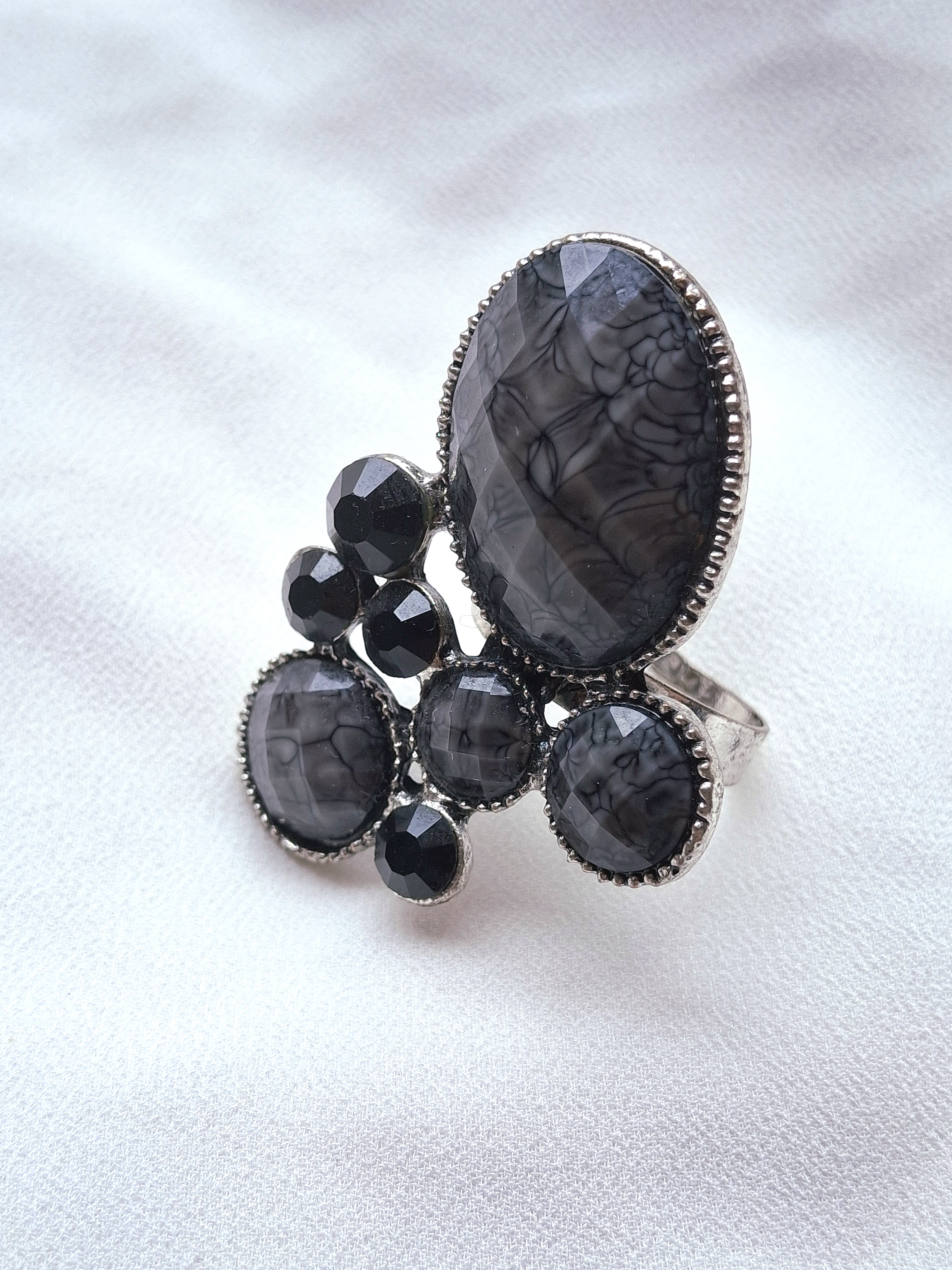 Image 2 for Large Silver Toned Gray Statement Cluster Cocktail Ring - NWOT