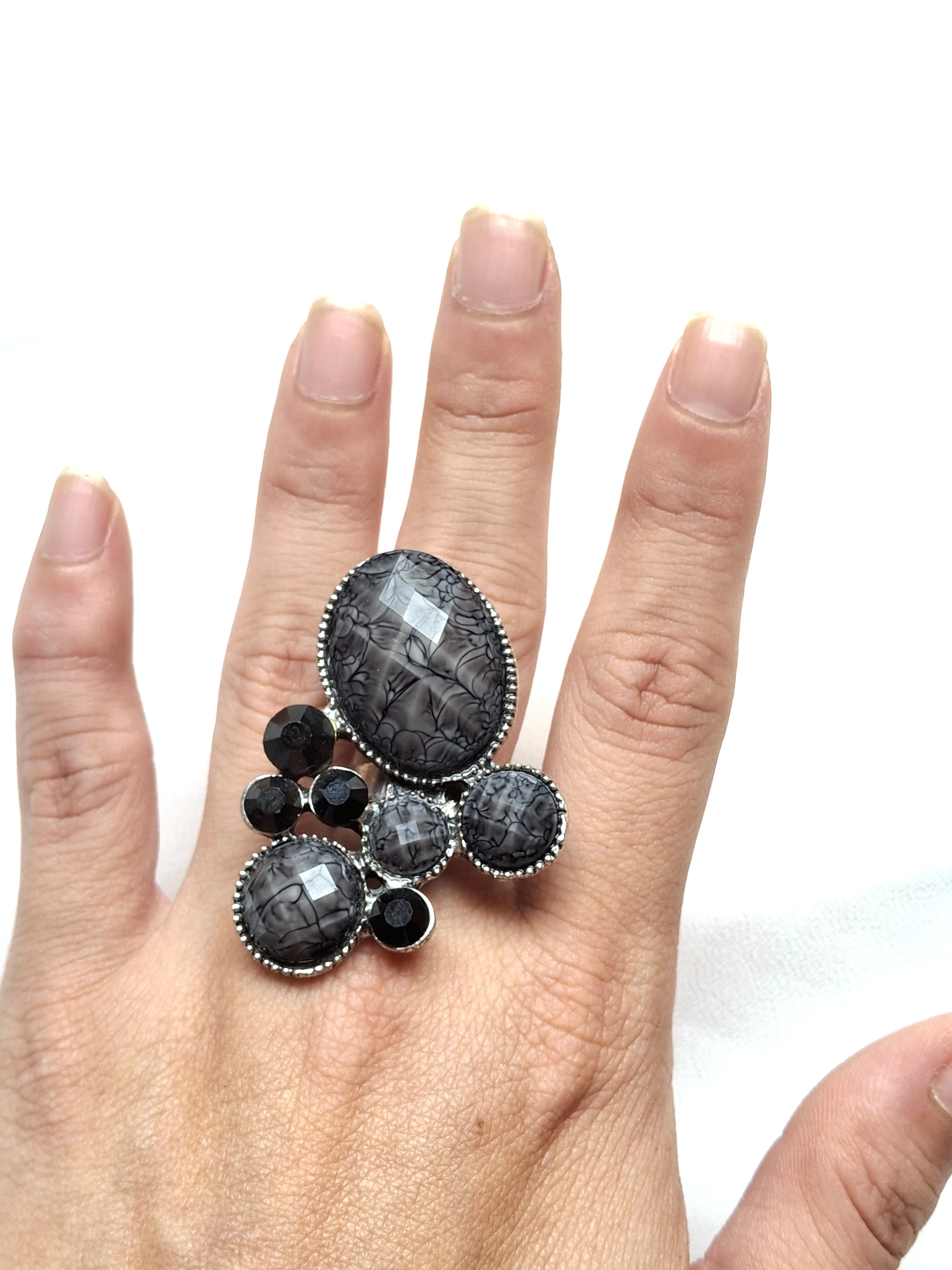 Image 4 for Large Silver Toned Gray Statement Cluster Cocktail Ring - NWOT