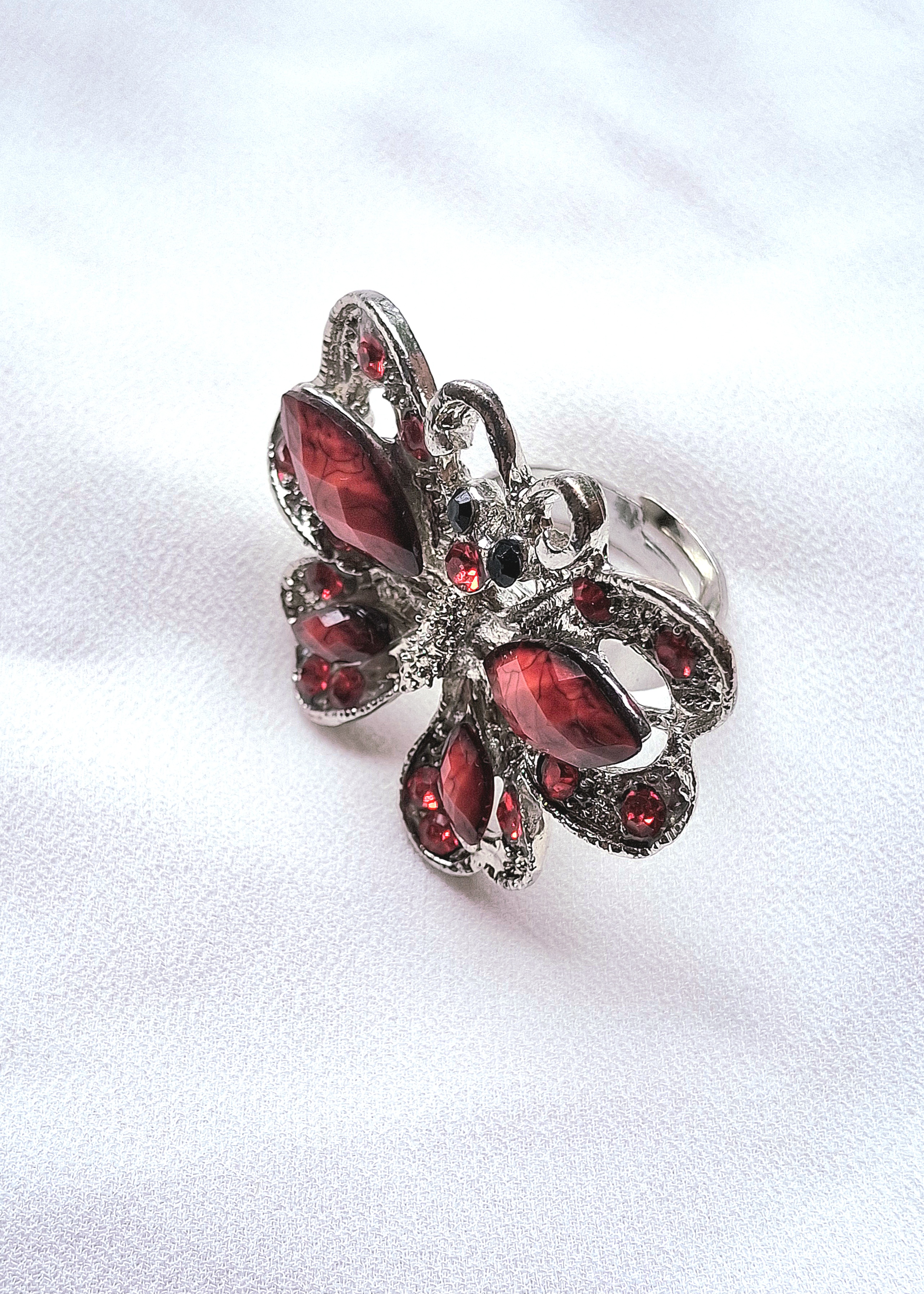 Image 4 for Large Silver Toned Red Butterfly Statement Cocktail Ring