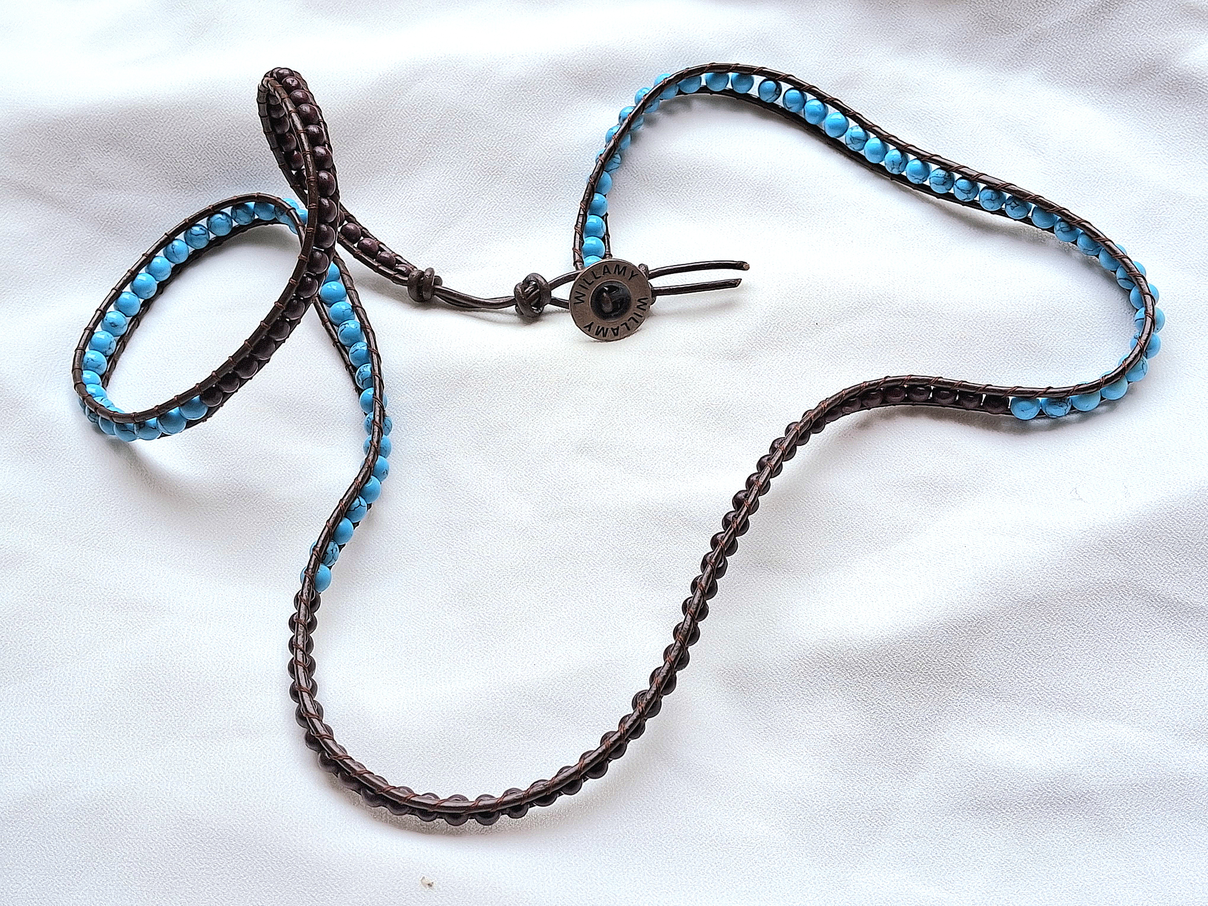 Image 3 for Willamy Turquoise & Brown Leather Wrap Bracelet - NWOT