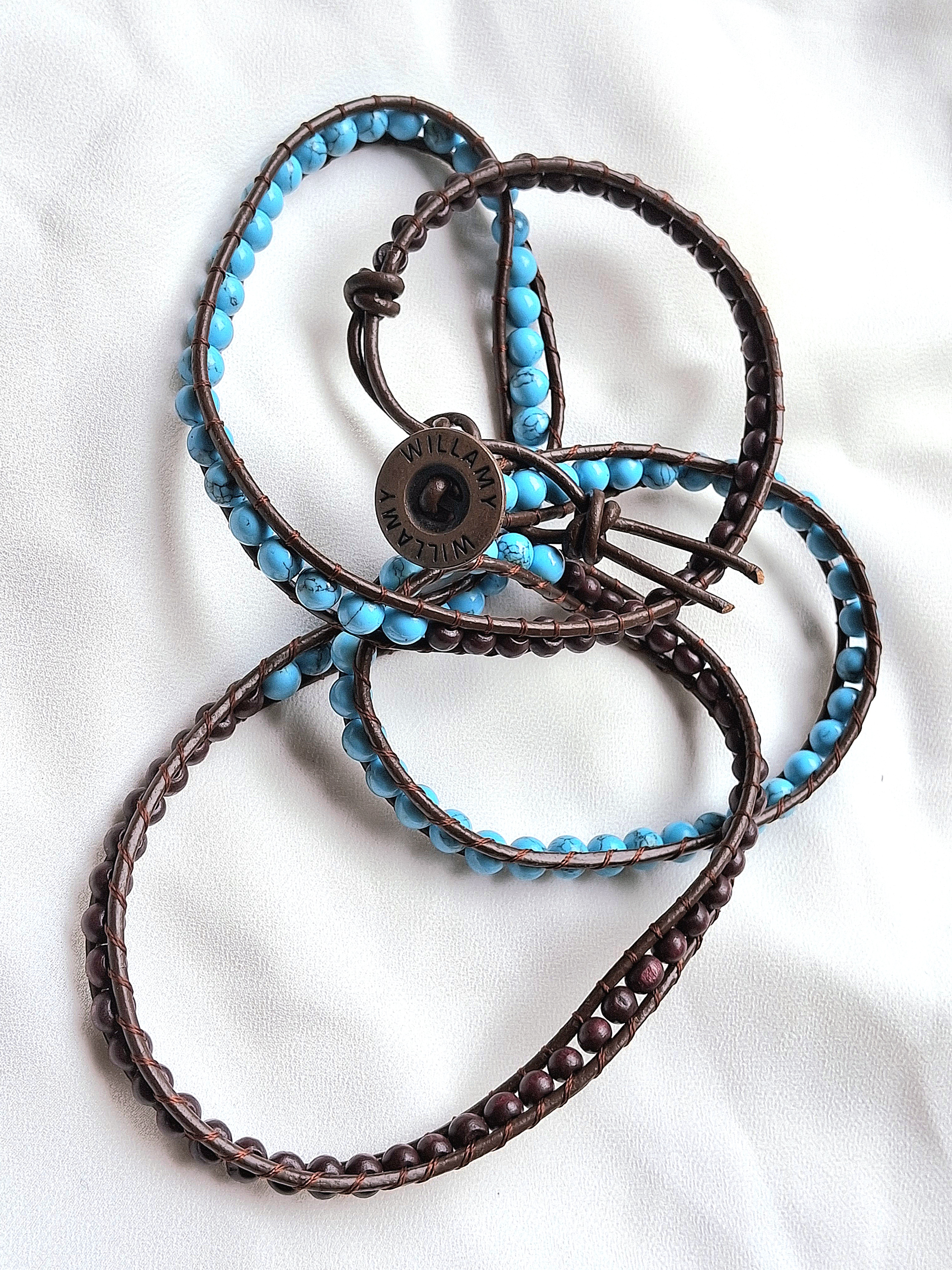 Willamy Turquoise & Brown Leather Wrap Bracelet - NWOT