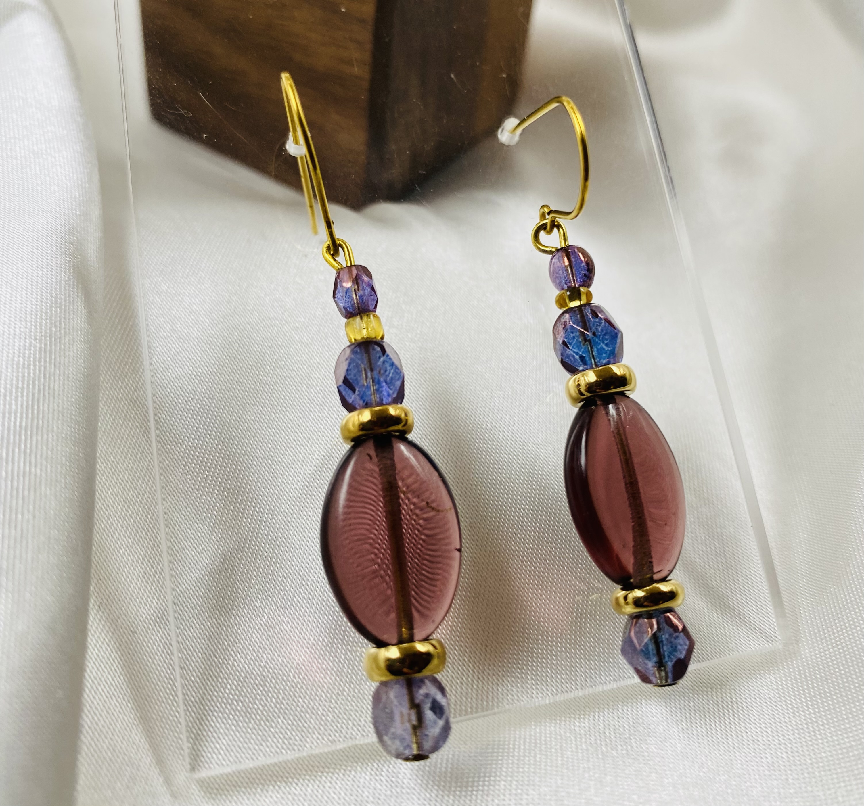Elegant Purple & Blue Beaded Drop Earrings - NWT