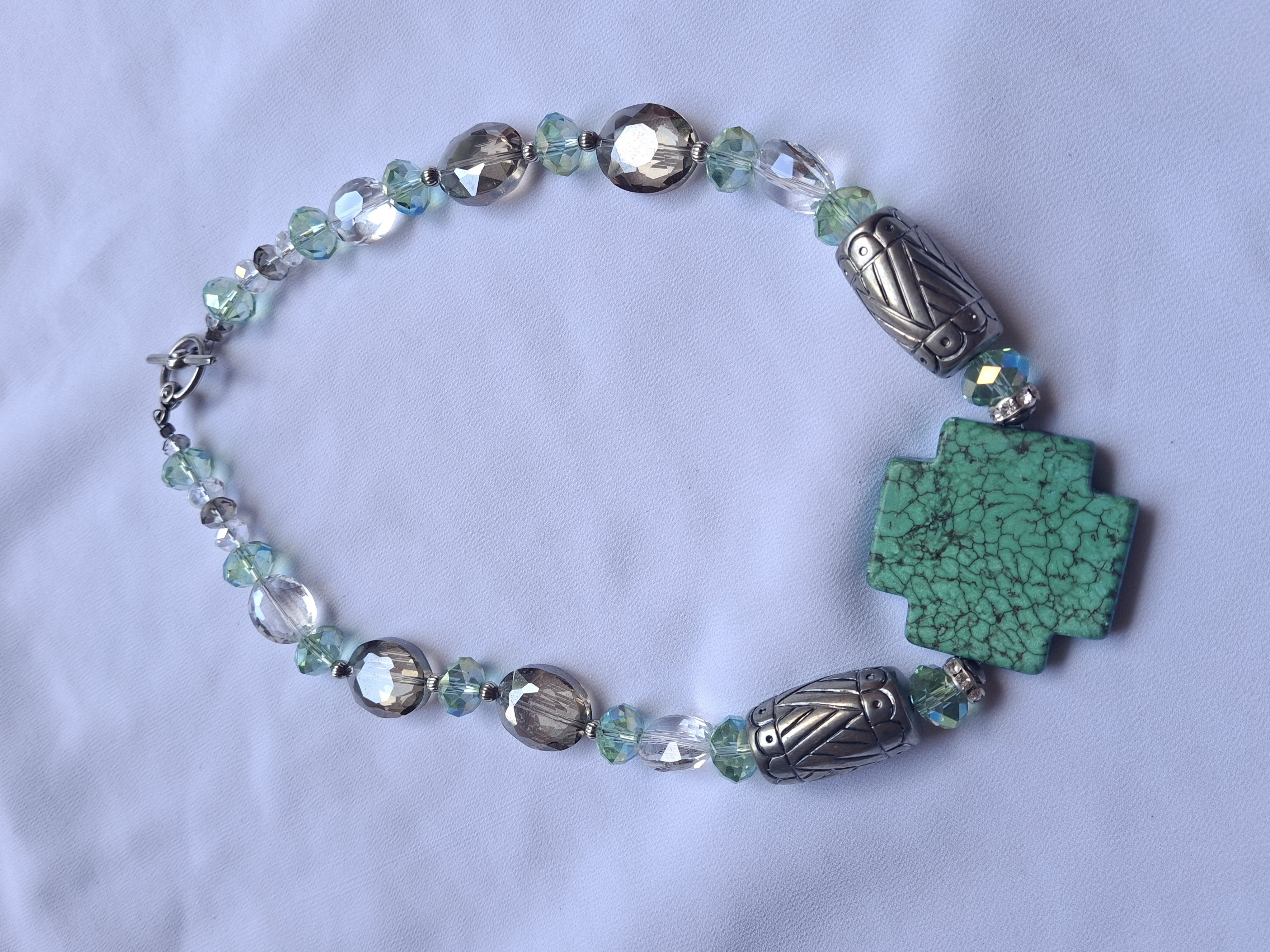 Image 4 for Vintage Handmade Turquoise & Crystal & Glass Beaded Necklace