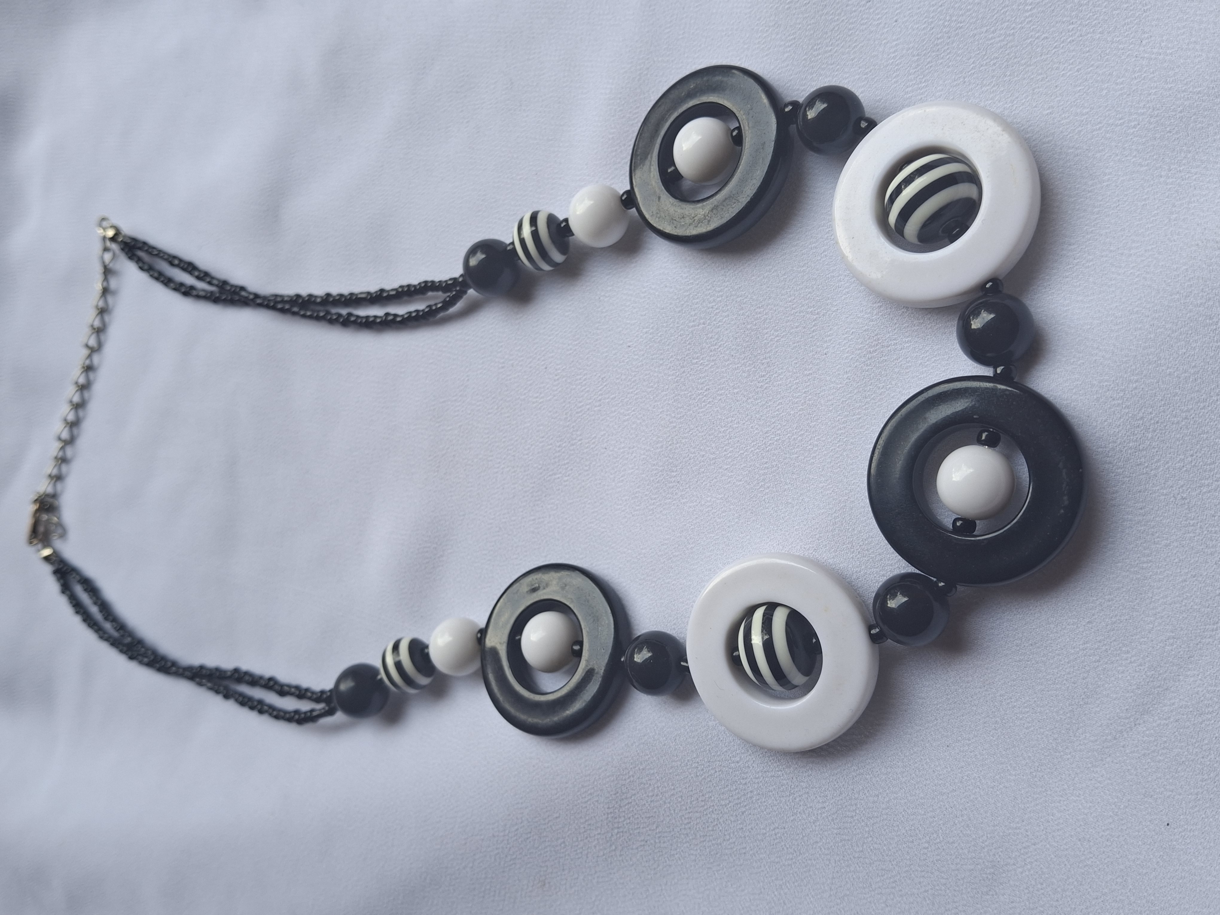 Image 2 for Vintage Black & White Beaded Retro & Whimsical Statement Necklace