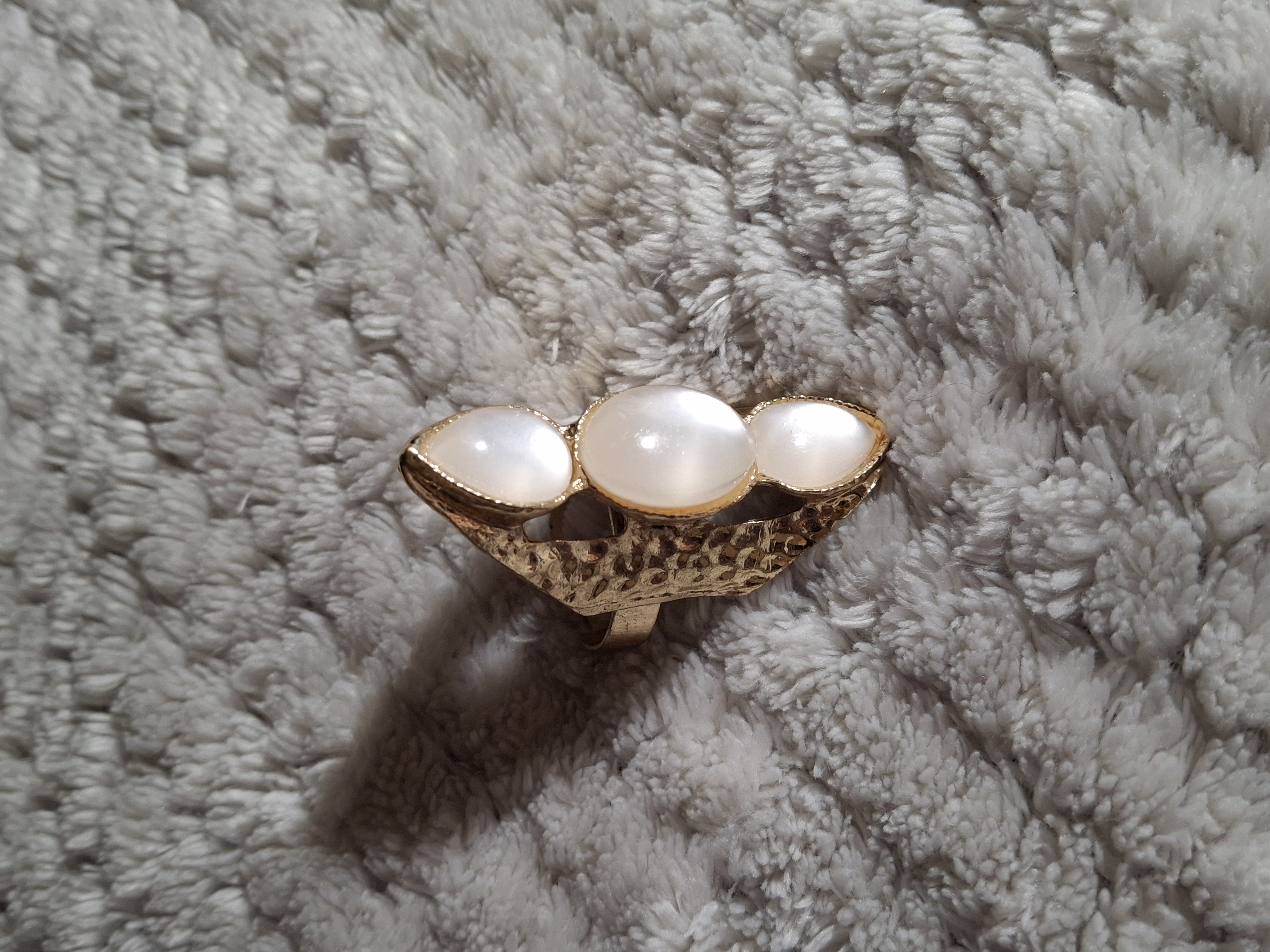 Image 3 for Large Gold Toned 3-Stone Statement Ring