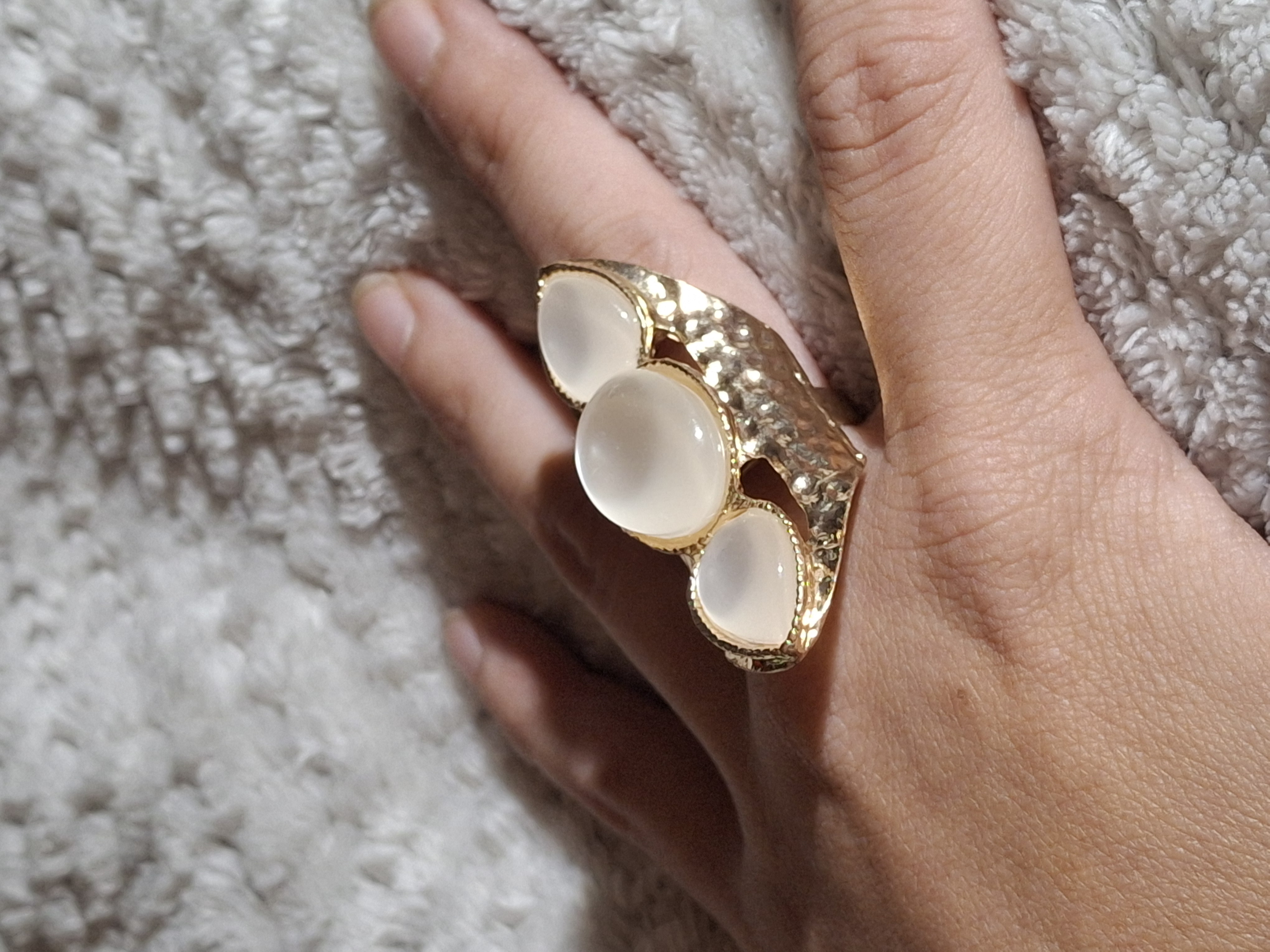 Image 2 for Large Gold Toned 3-Stone Statement Ring