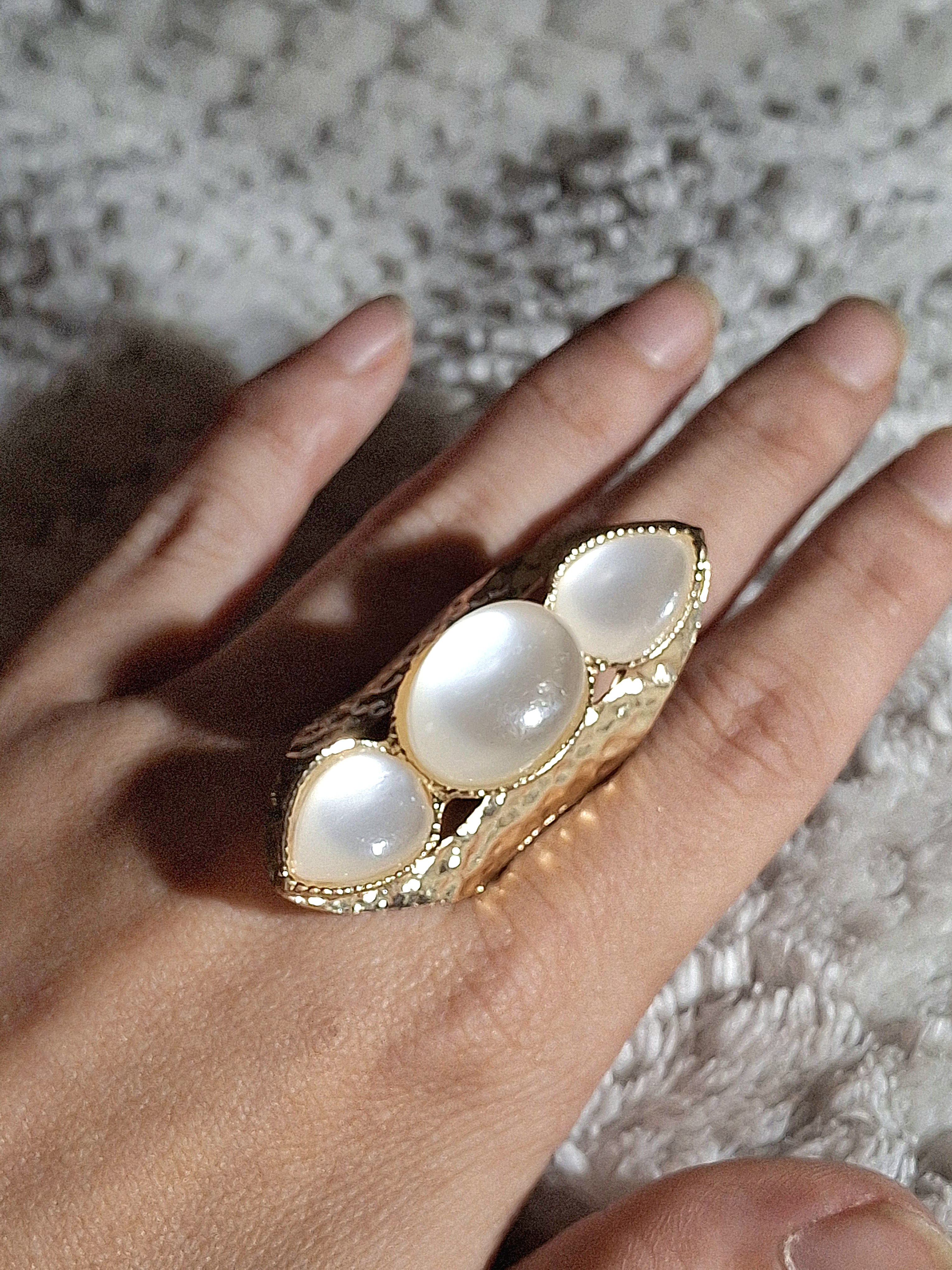 Large Gold Toned 3-Stone Statement Ring