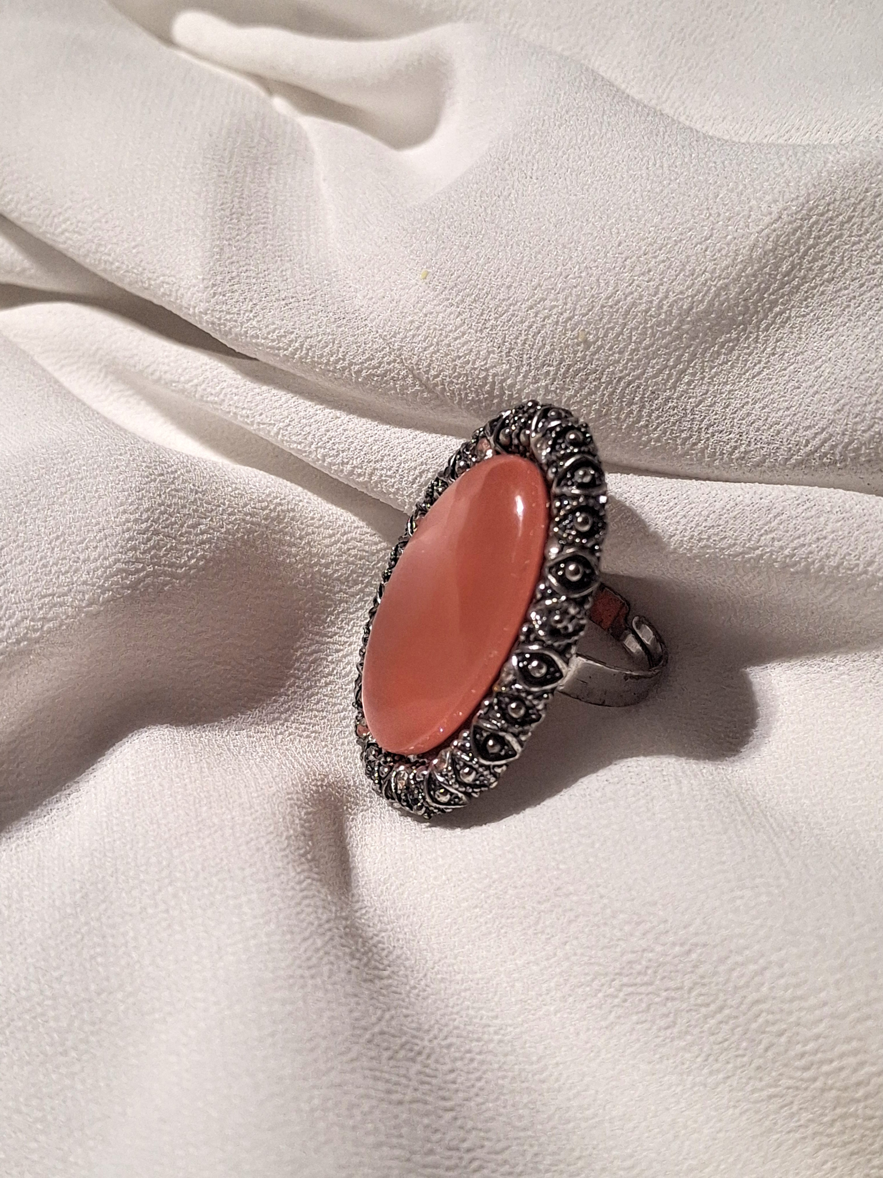 Image 5 for Vintage Large Silver Toned Coral Statement Ring - Adjustable Cocktail Ring Jewelry